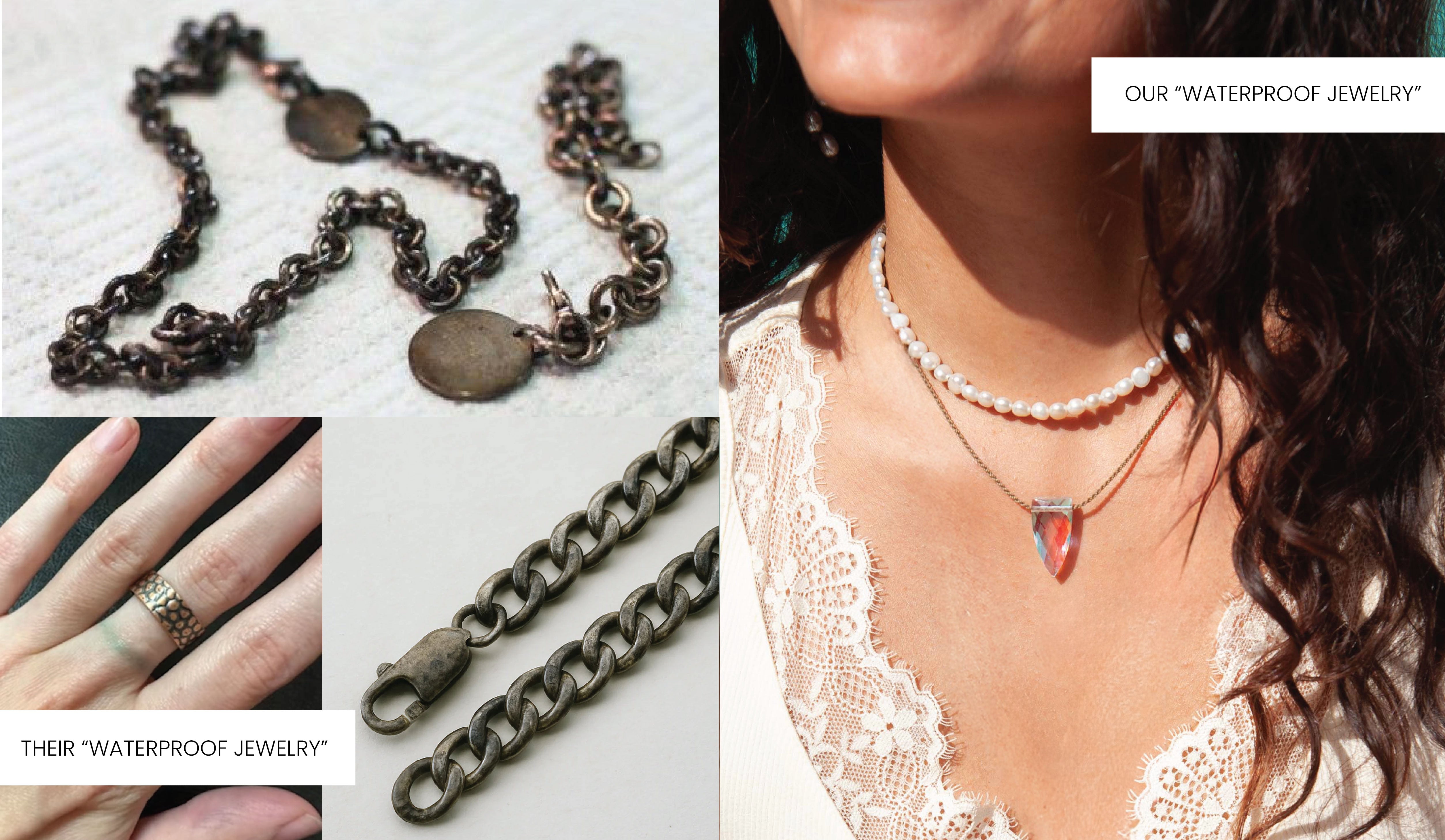 does waterproof jewelry turn your skin green, faint green mark left on a finger by a metal ring