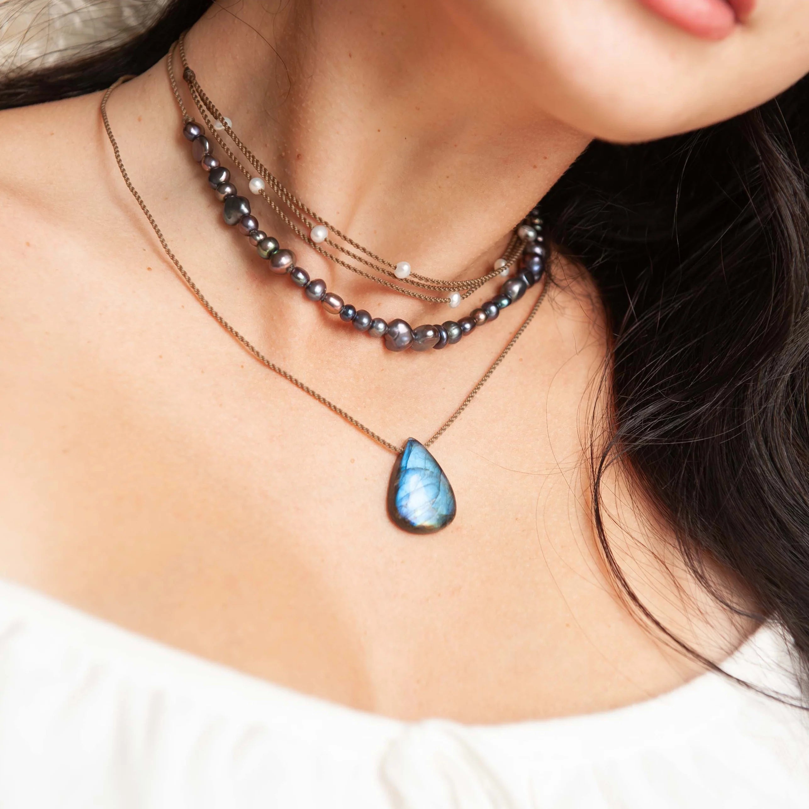 Stackable waterproof rope necklaces handcrafted in Texas by Tula Blue