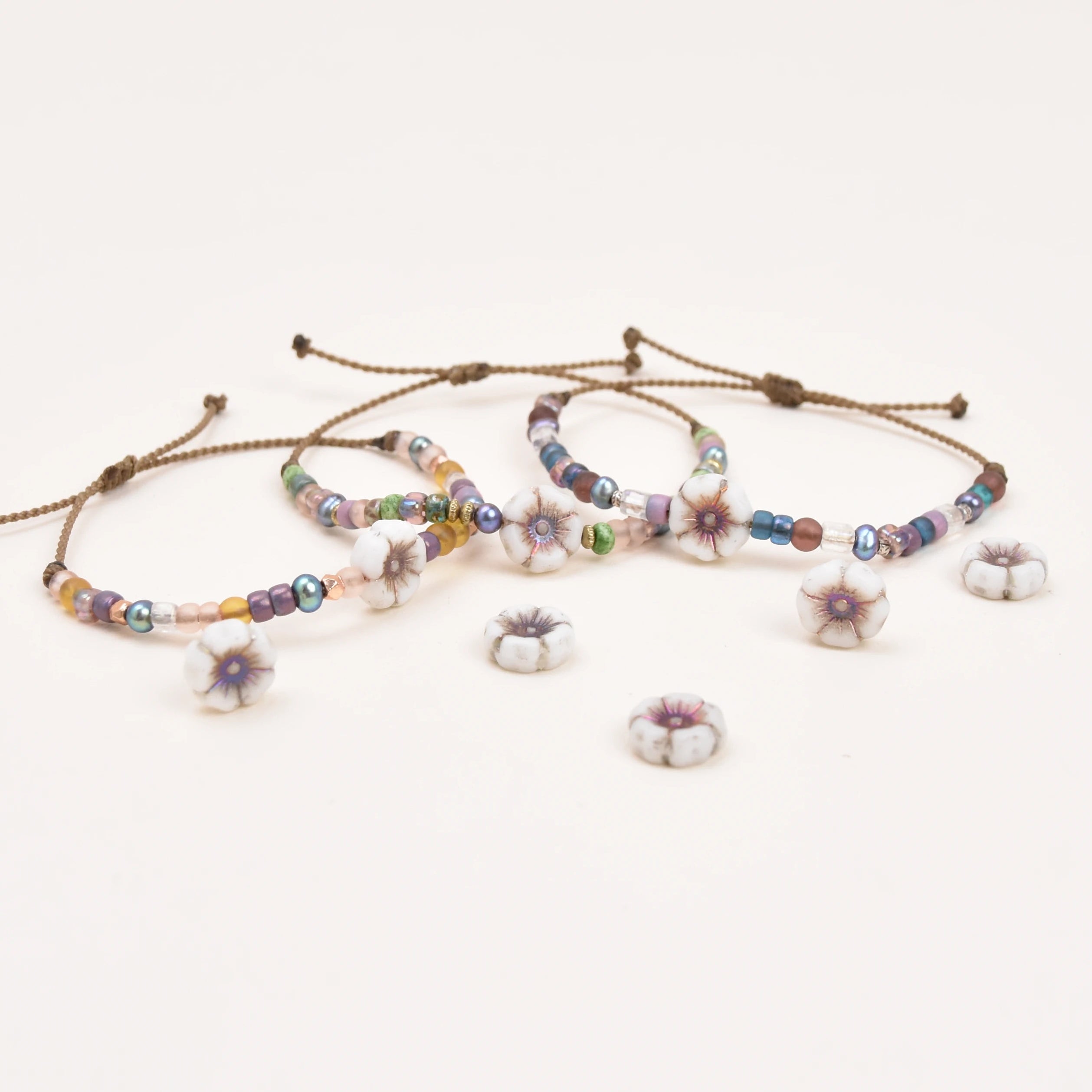 Czech Glass Hibiscus Flower Bracelet | Waterproof Rope Bracelet