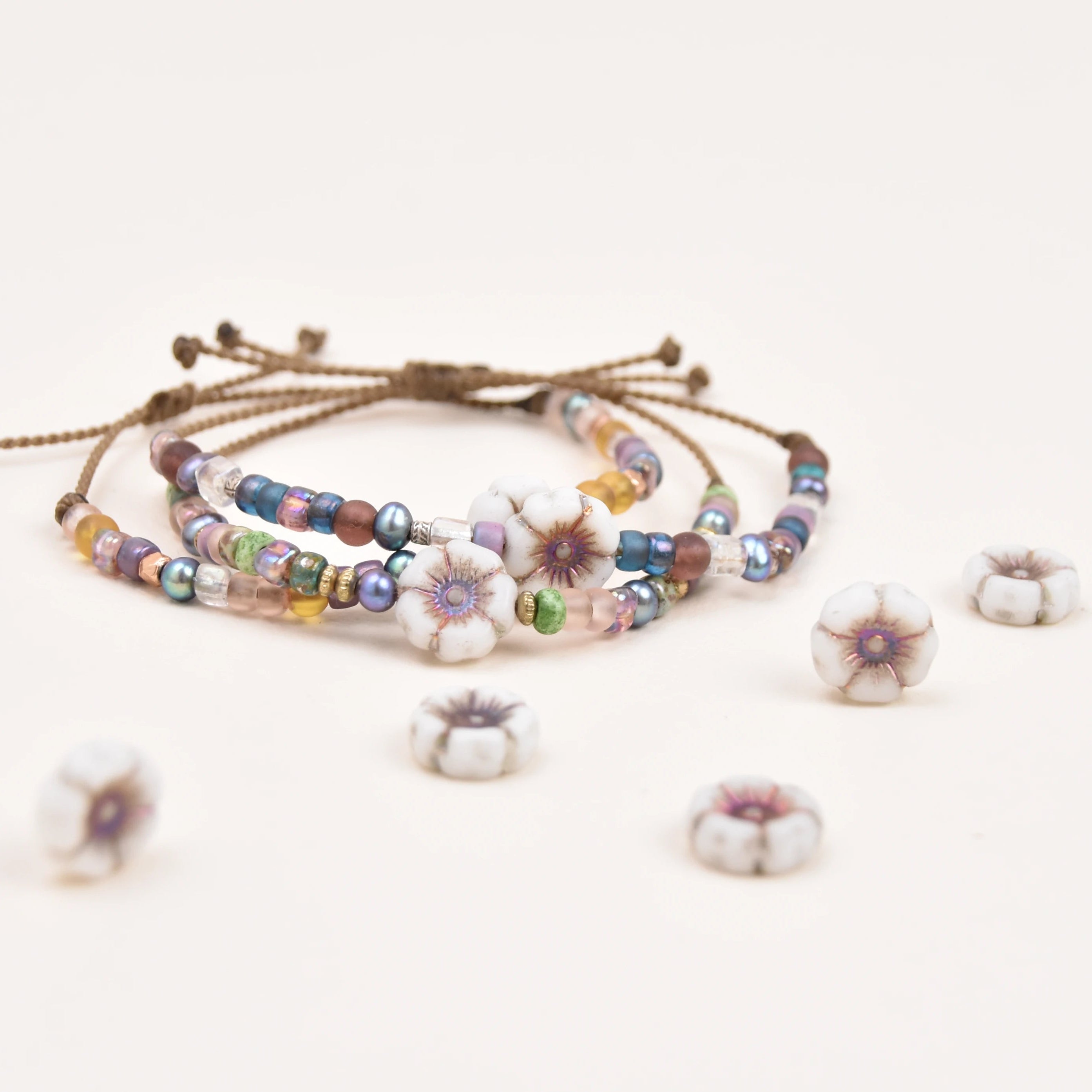 Czech Glass Hibiscus Flower Bracelet | Waterproof Rope Bracelet