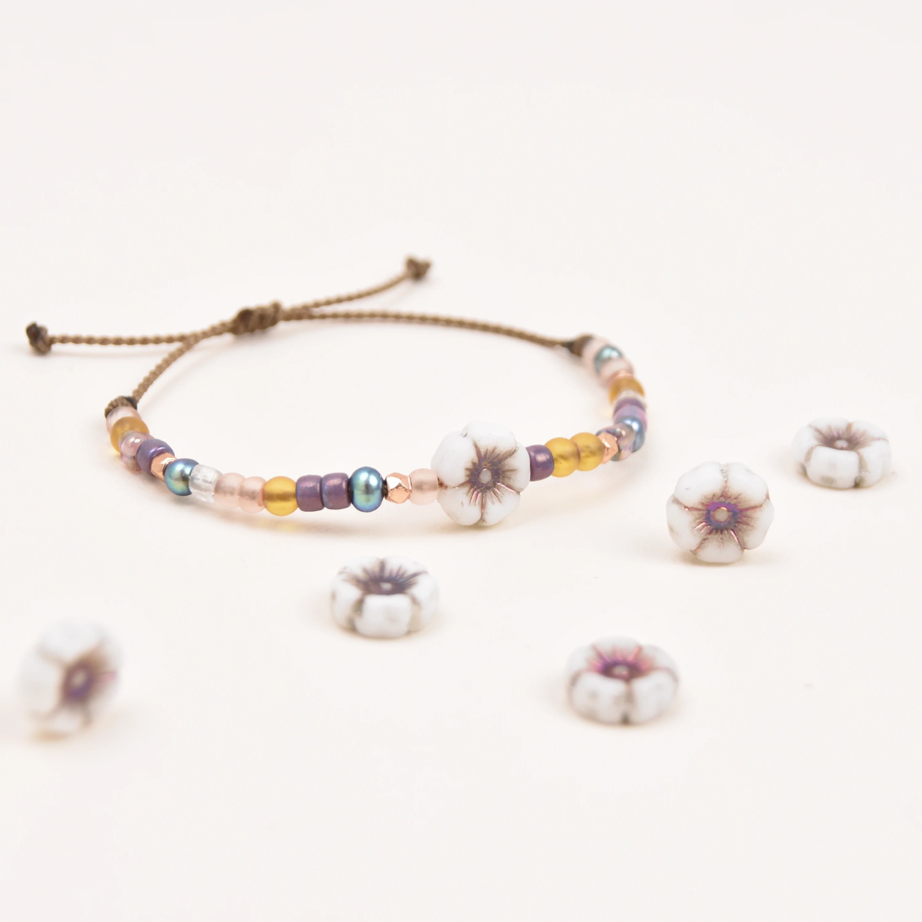 Czech Glass Hibiscus Flower Bracelet | Waterproof Rope Bracelet