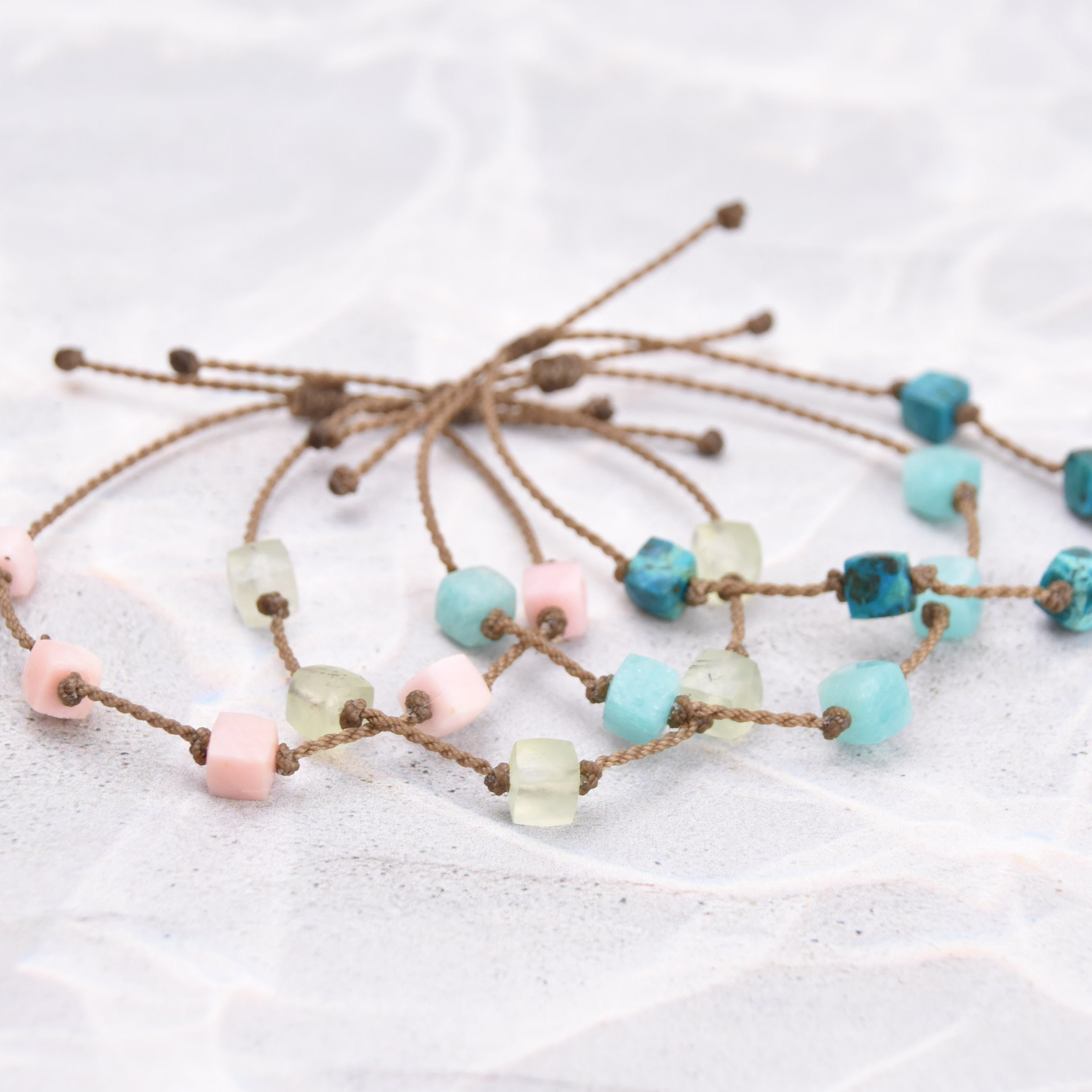 Amazonite, Prehnite, Chrysocolla & Pink Opal Cube Bracelets