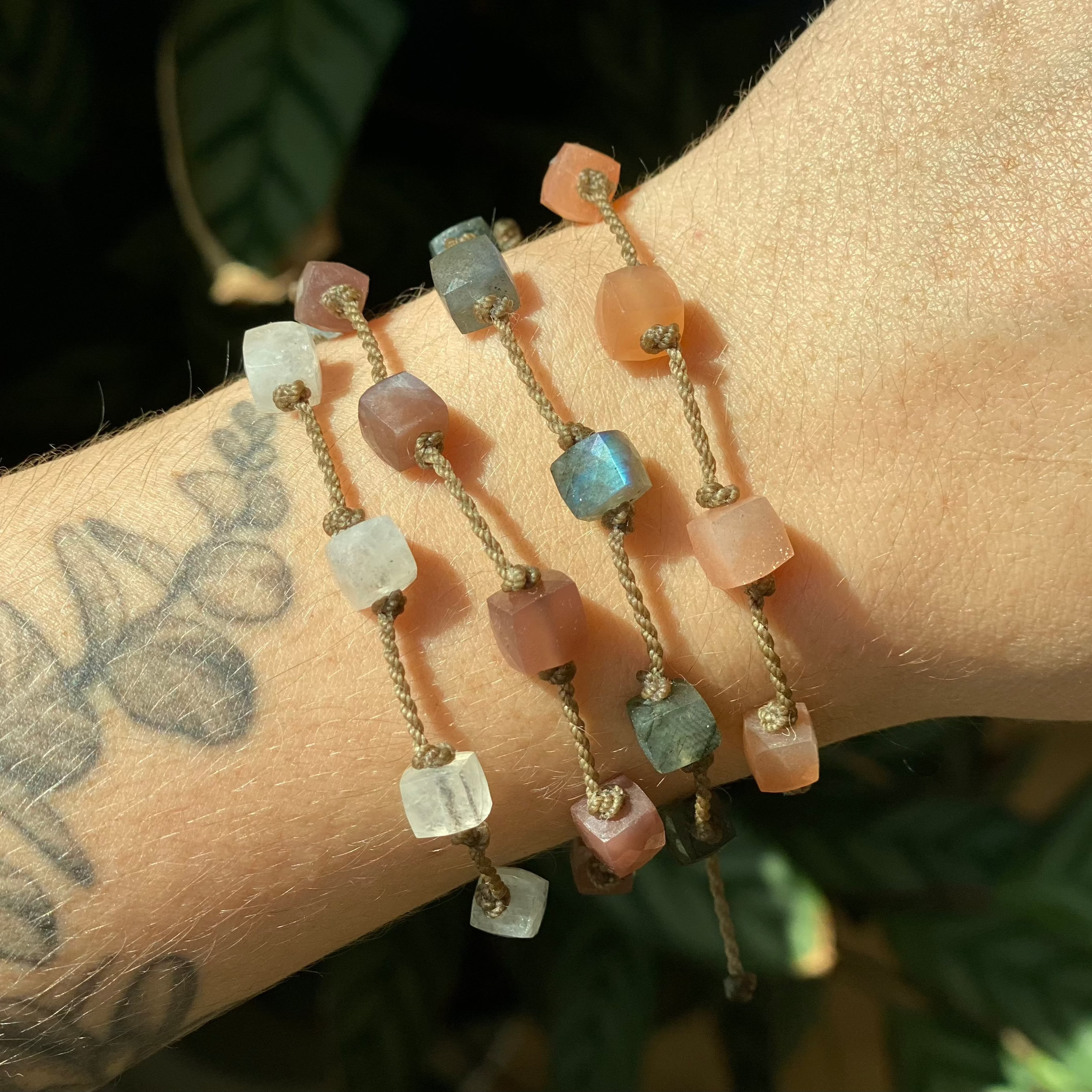 Labradorite & Moonstone Cubes Bracelets