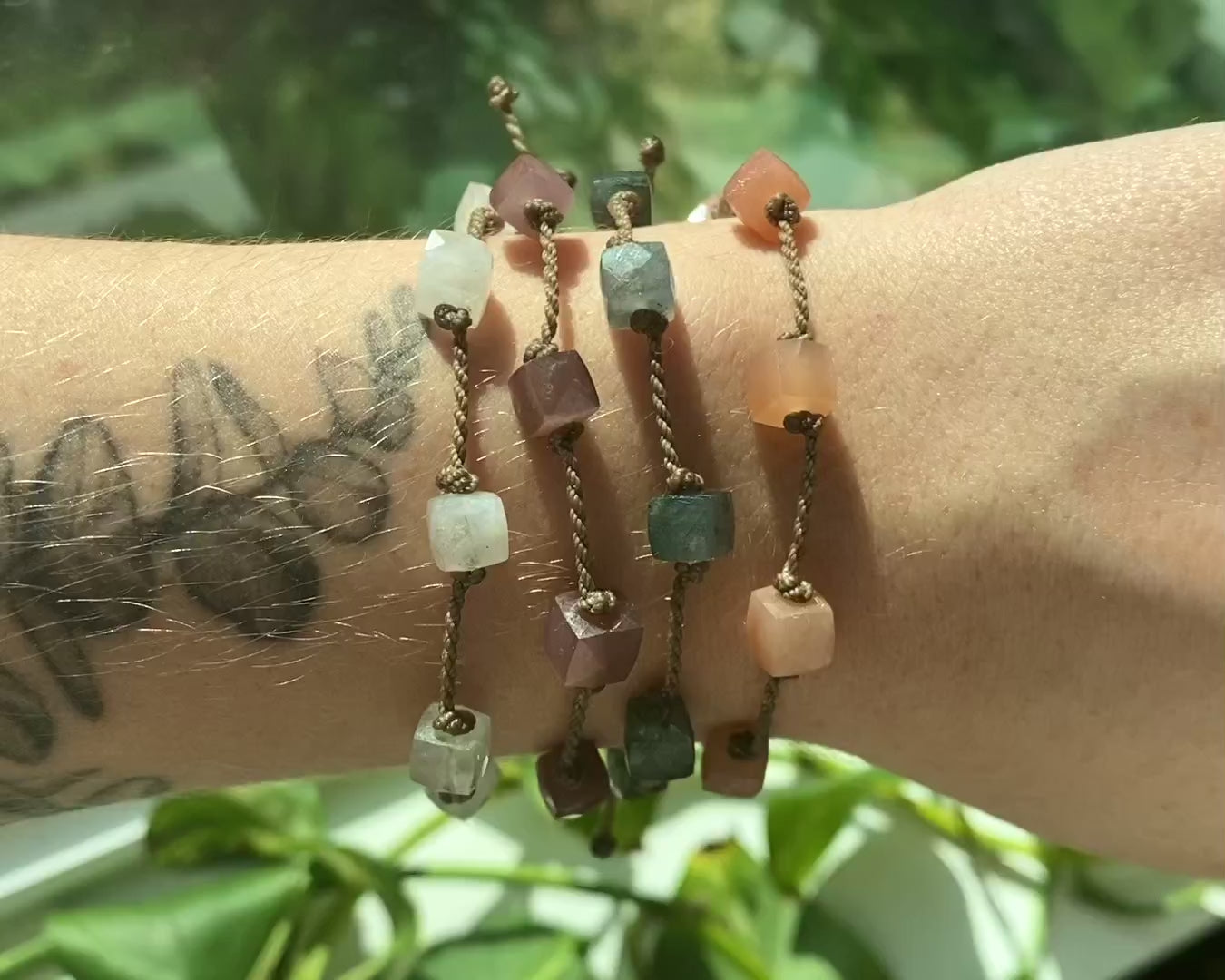 Labradorite & Moonstone Cubes Bracelets