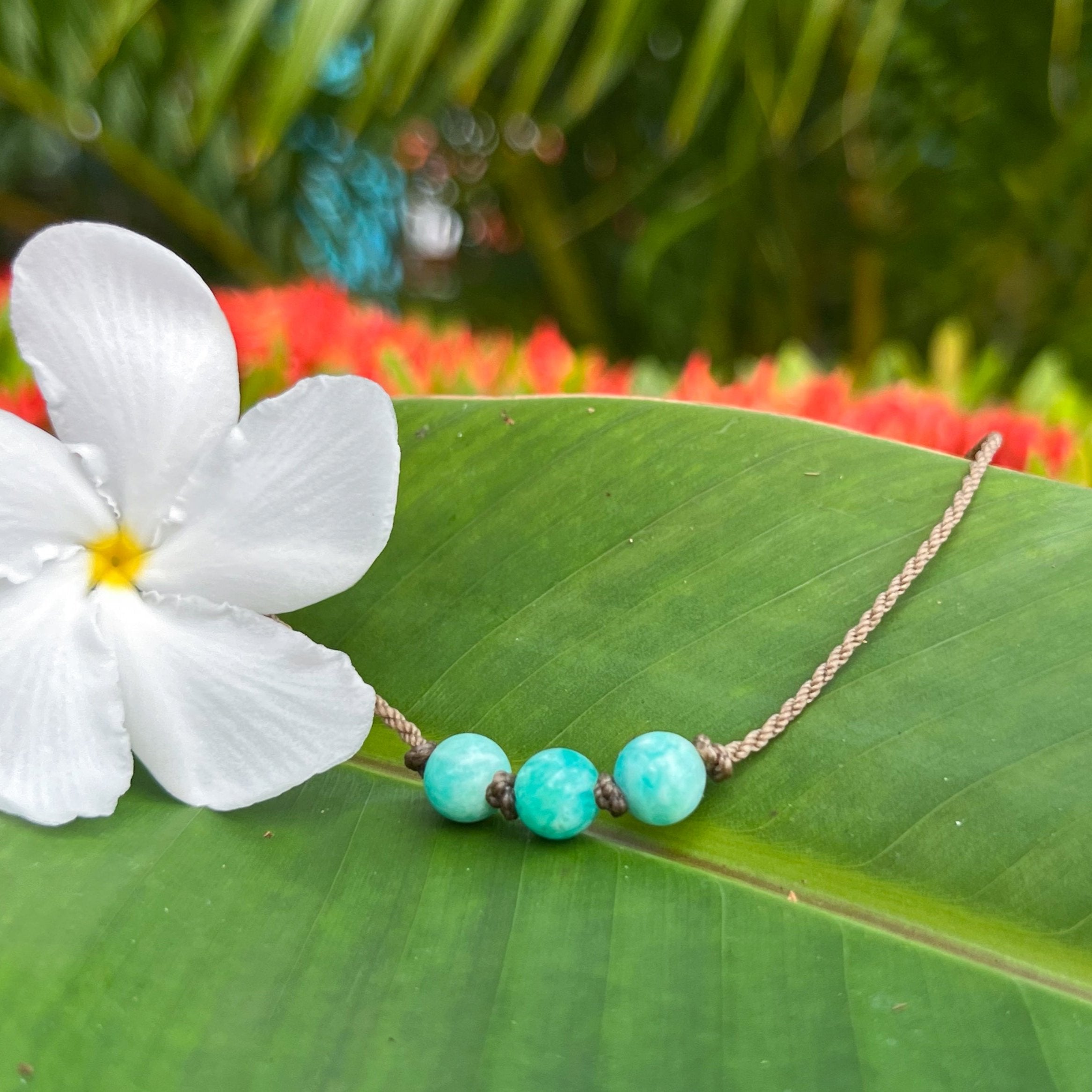 Triple Knotted Necklace-1078-Amazonite Medium Round