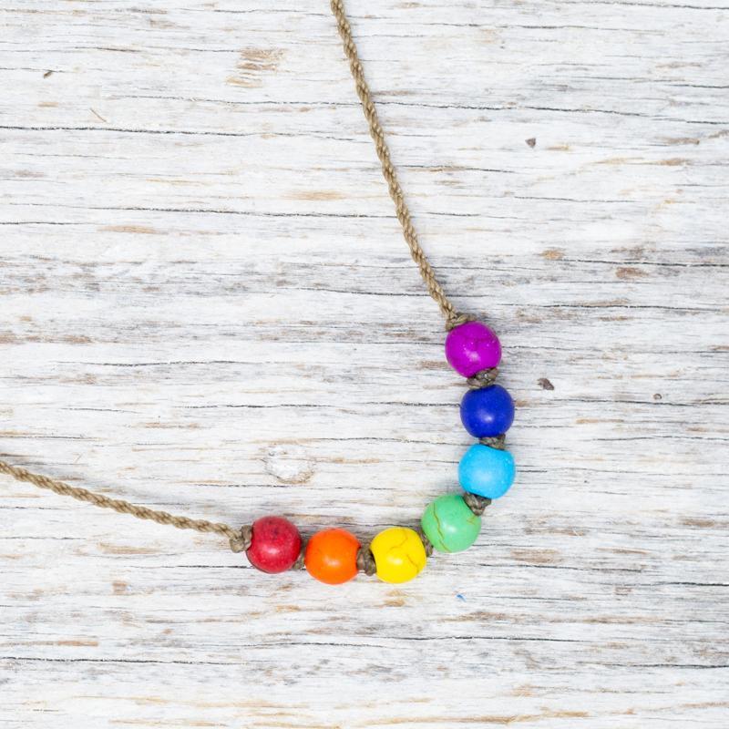 Triple Knotted Necklace-1948-Rainbow Howlite