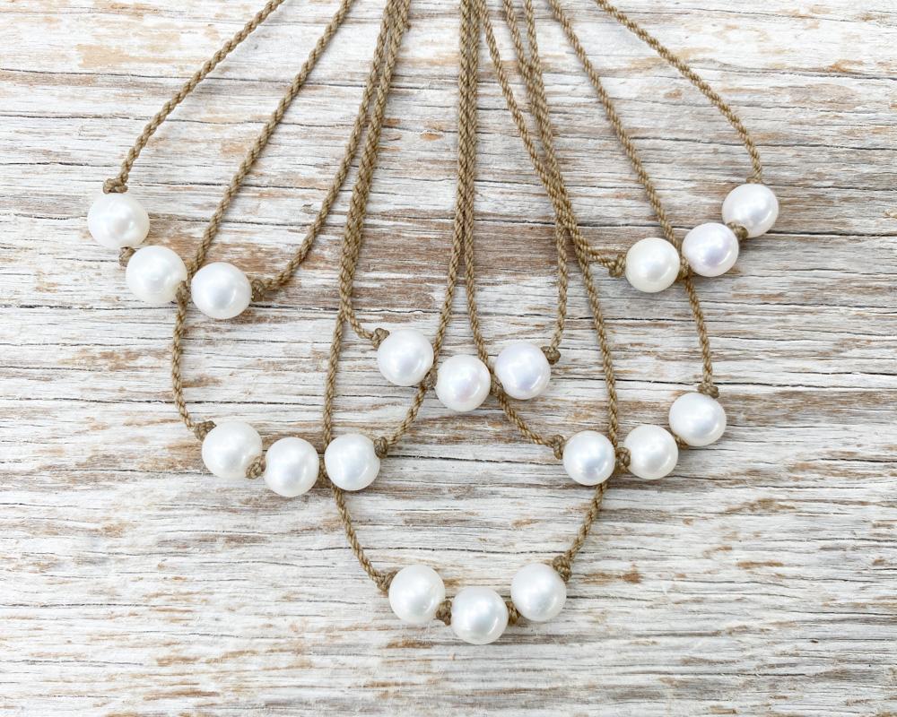 Triple Knotted Necklace-White Pearl Medium