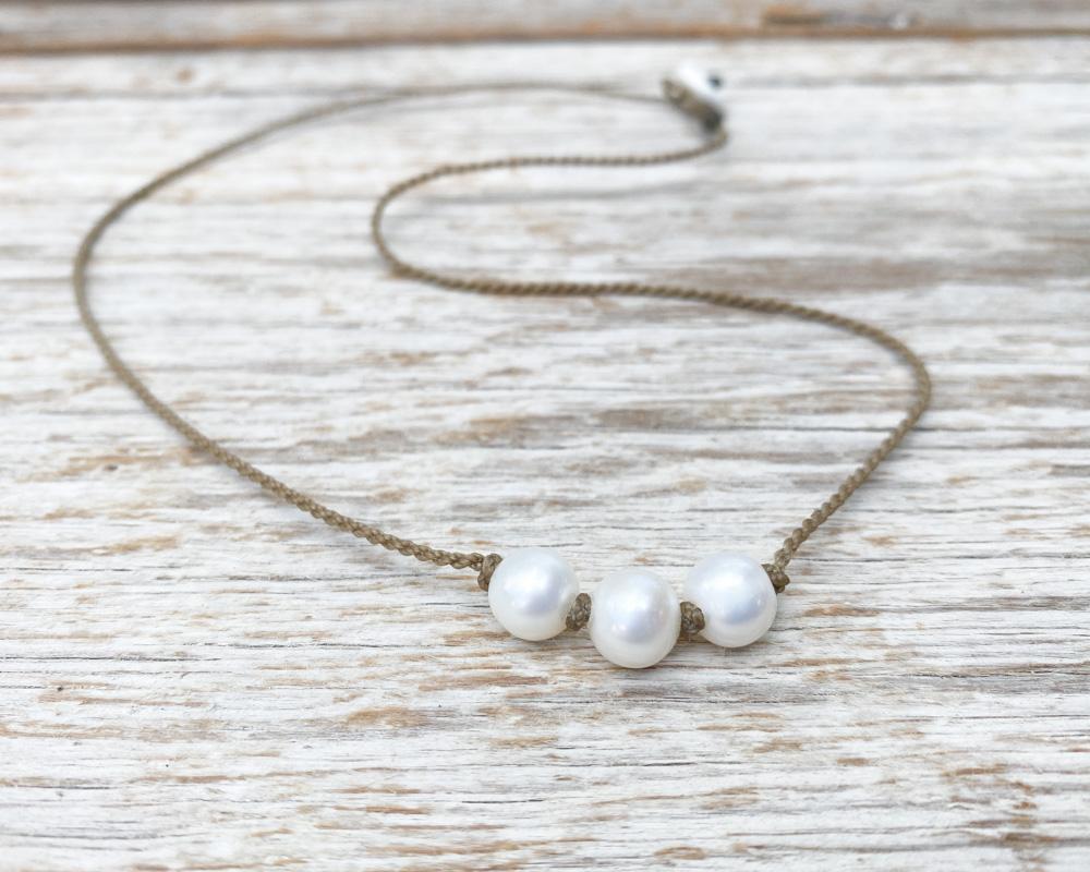 Triple Knotted Necklace-White Pearl Medium