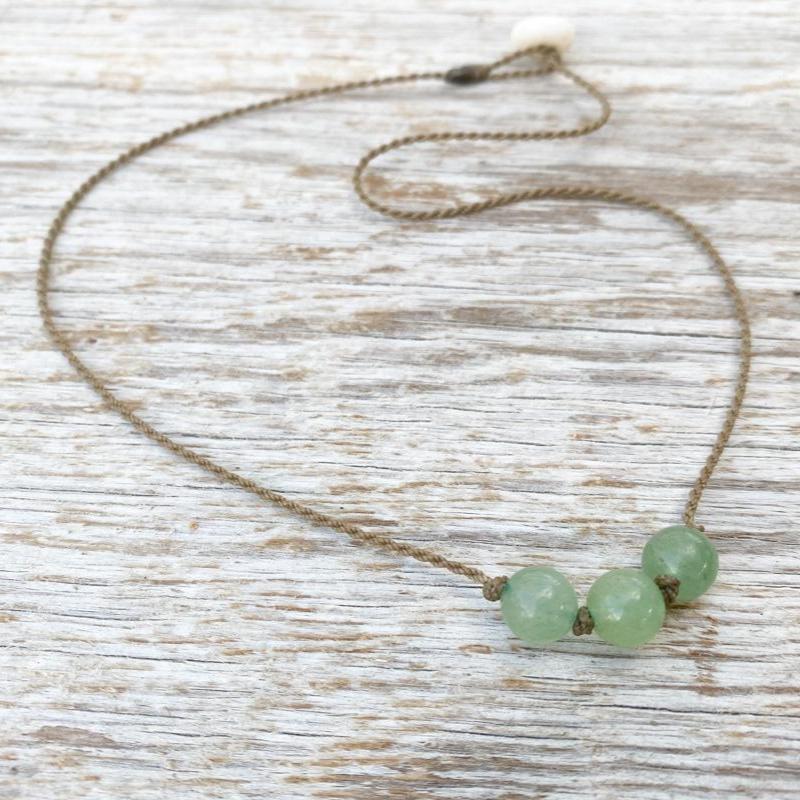 Triple Knotted Necklace-0952-Aventurine Round Medium