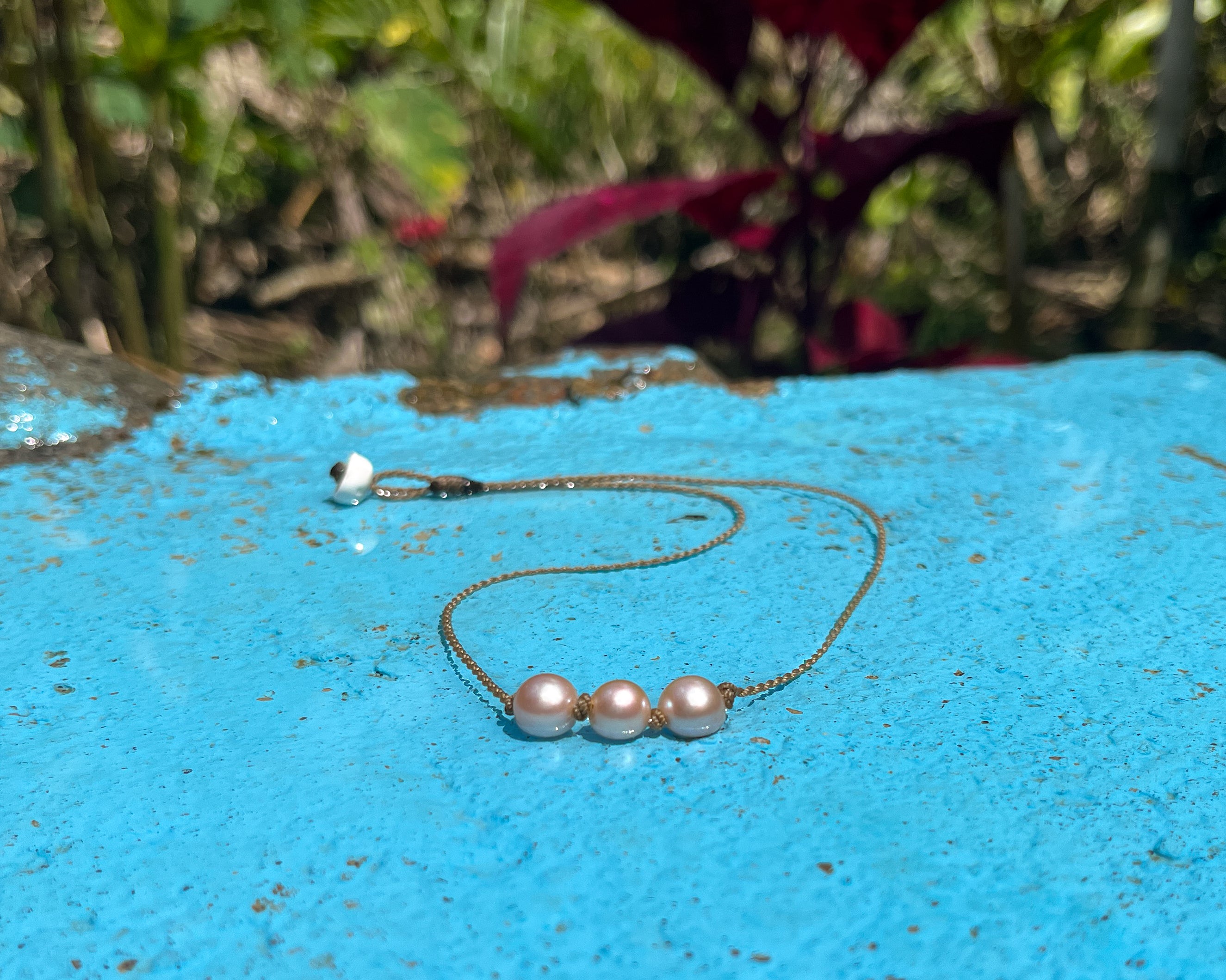 Triple Knotted Necklace-Blush Pearl Round Medium