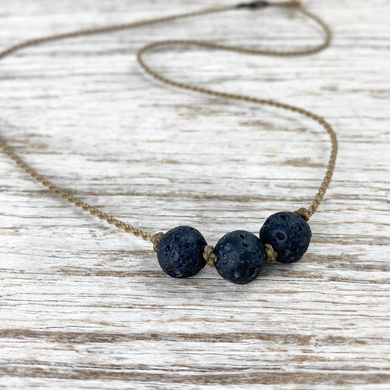 Triple Knotted Necklace-1766-Lava Rock Round Medium