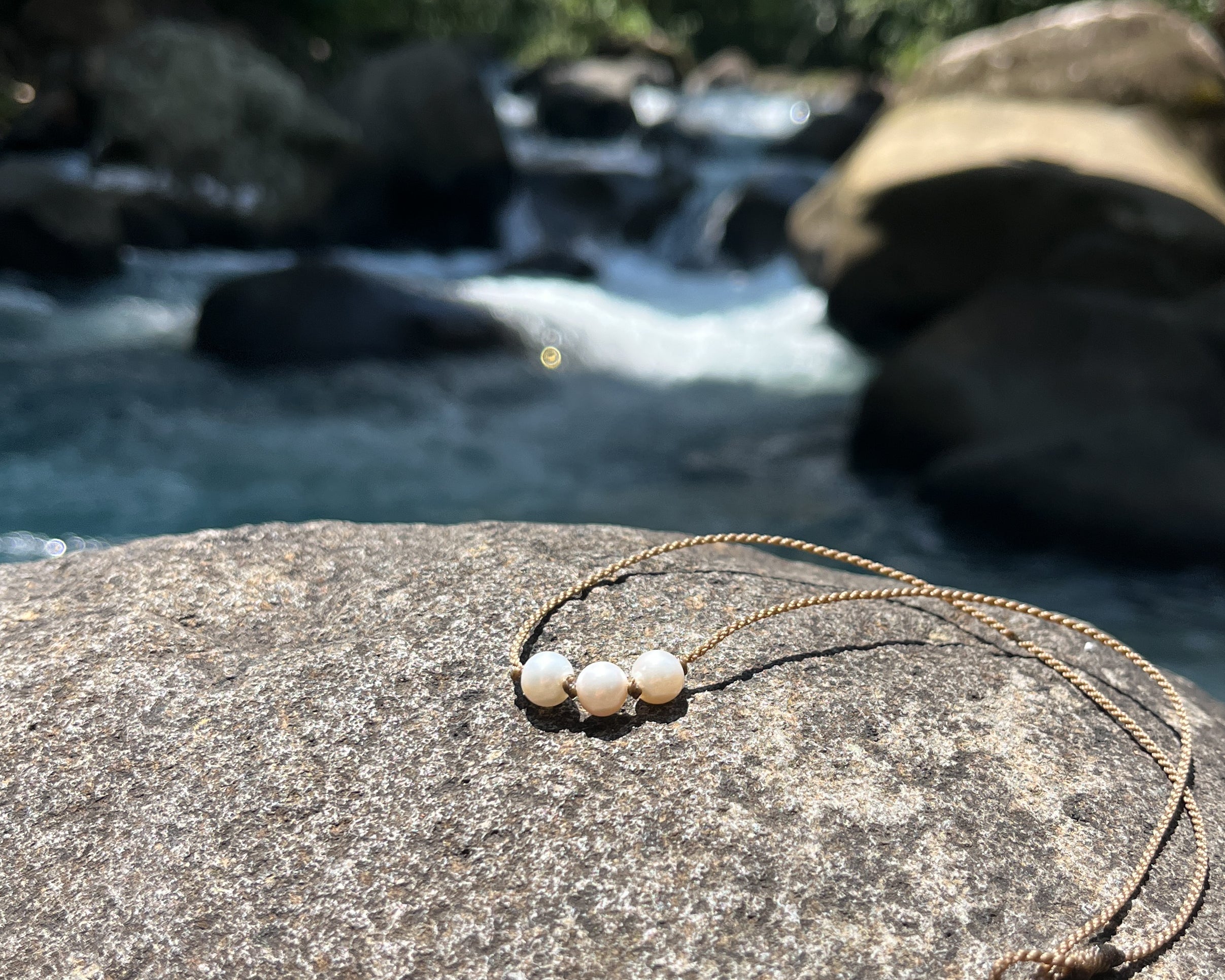 Triple Knotted Necklace-White Pearl Medium