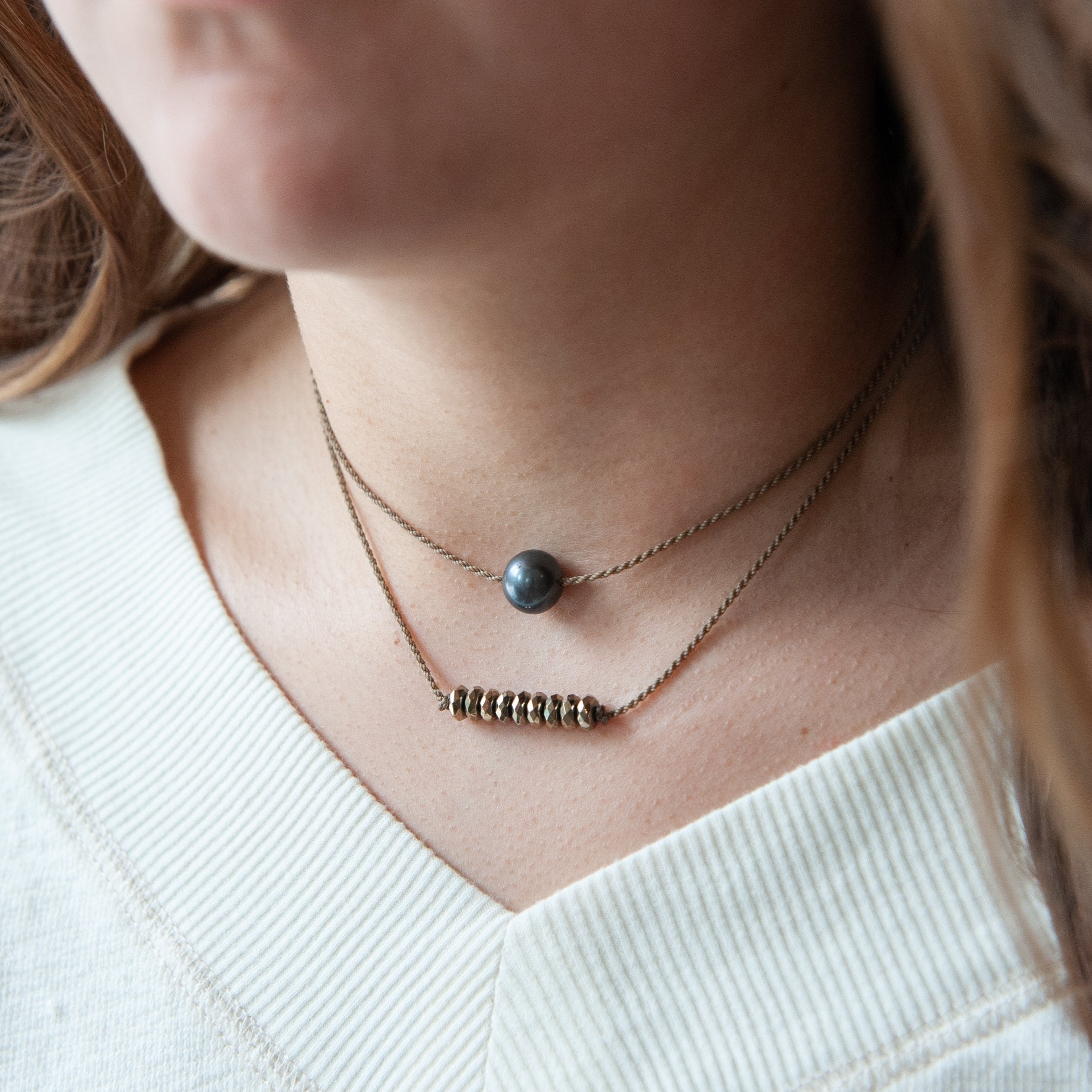 Bohemian Necklace-1902-Pyrite Faceted Rondelle Petite