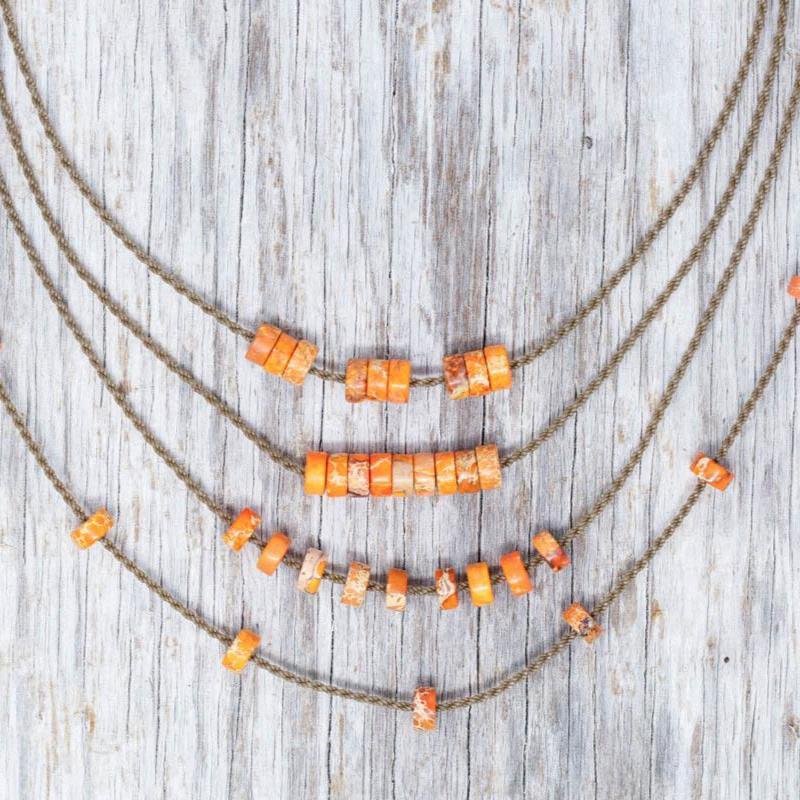 Heishi Bohemian Necklace-0776-Orange Jasper