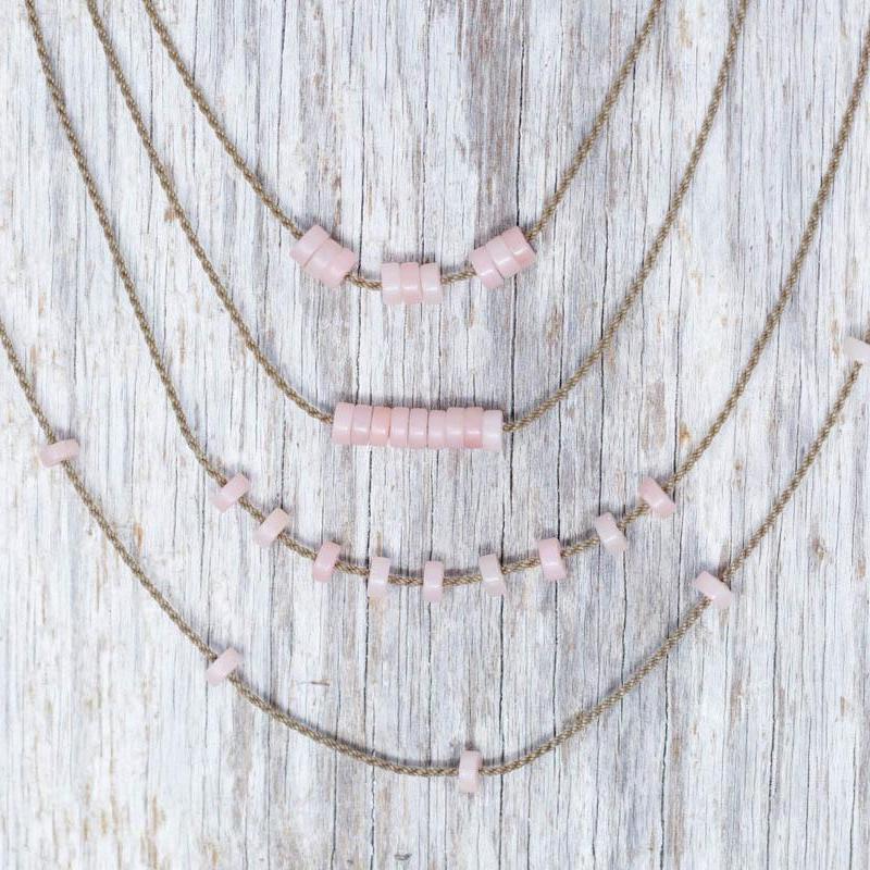 Heishi Bohemian Necklace-0418-Peruvian Pink Opal