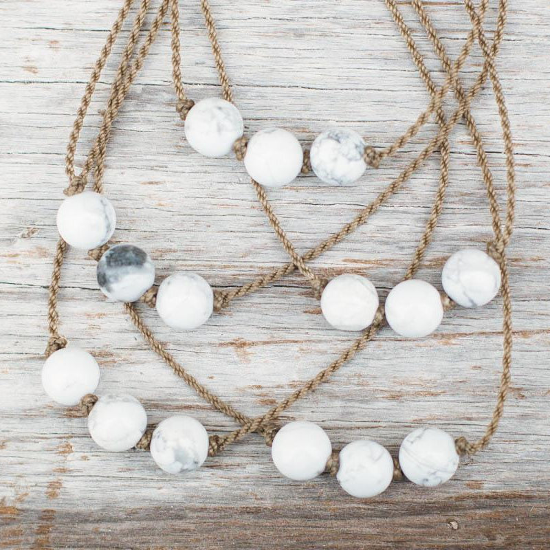 Triple Knotted Necklace-0102-White Howlite Round Medium