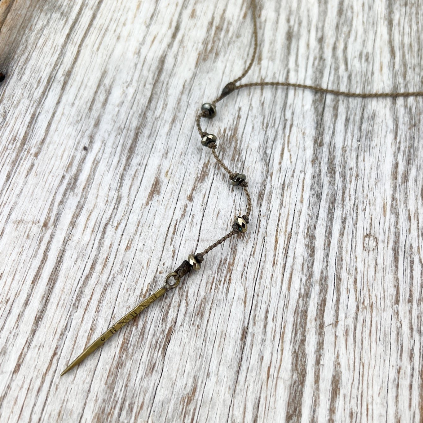 Y Necklace Petite-1903-Pyrite Rondelle