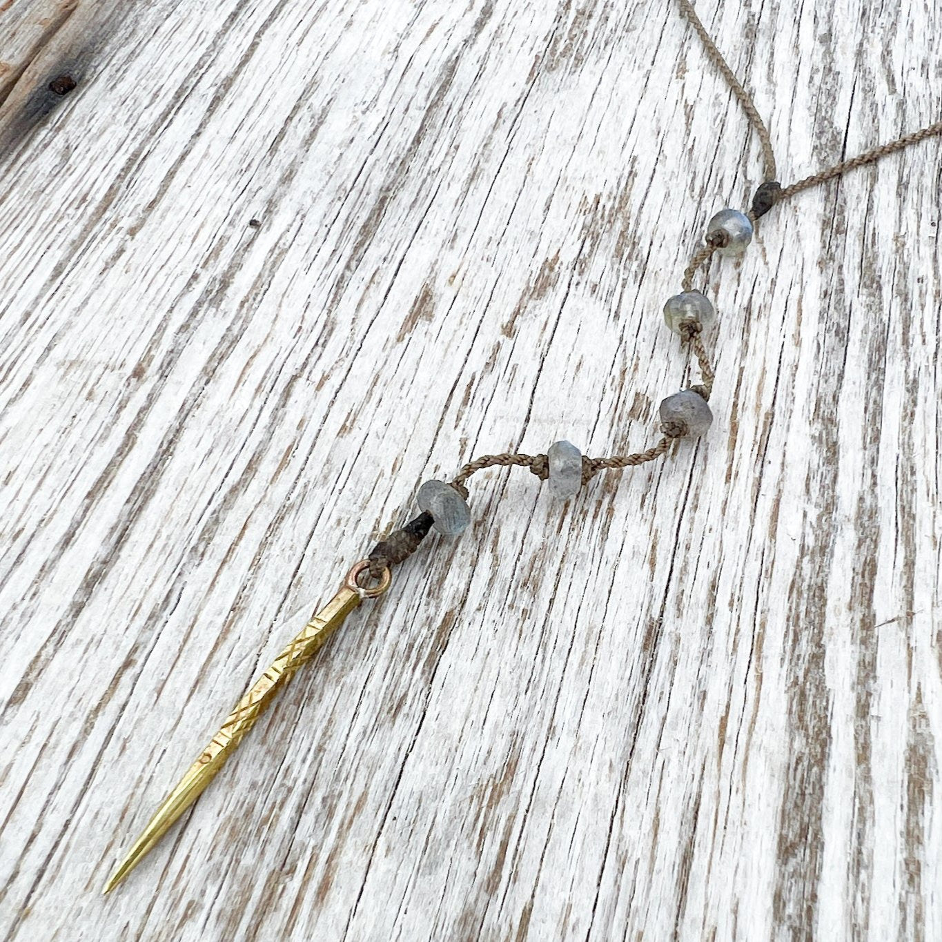 Y Necklace Petite-1786-Labradorite Faceted Rondelle