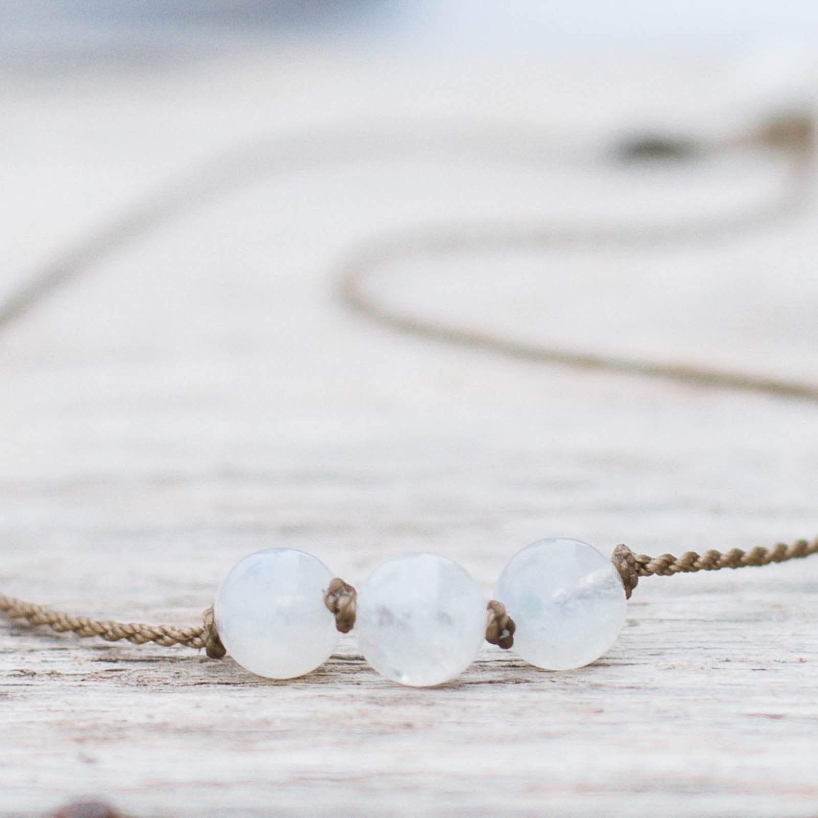 Triple Knotted Necklace-0122-Moonstone Round Medium