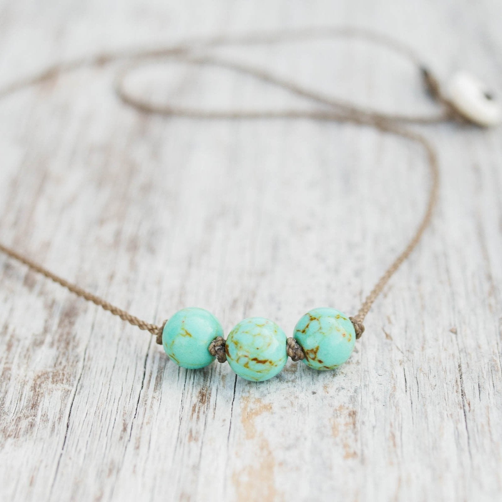 Triple Knotted Necklace-1058-Turquoise Jasper Round Medium
