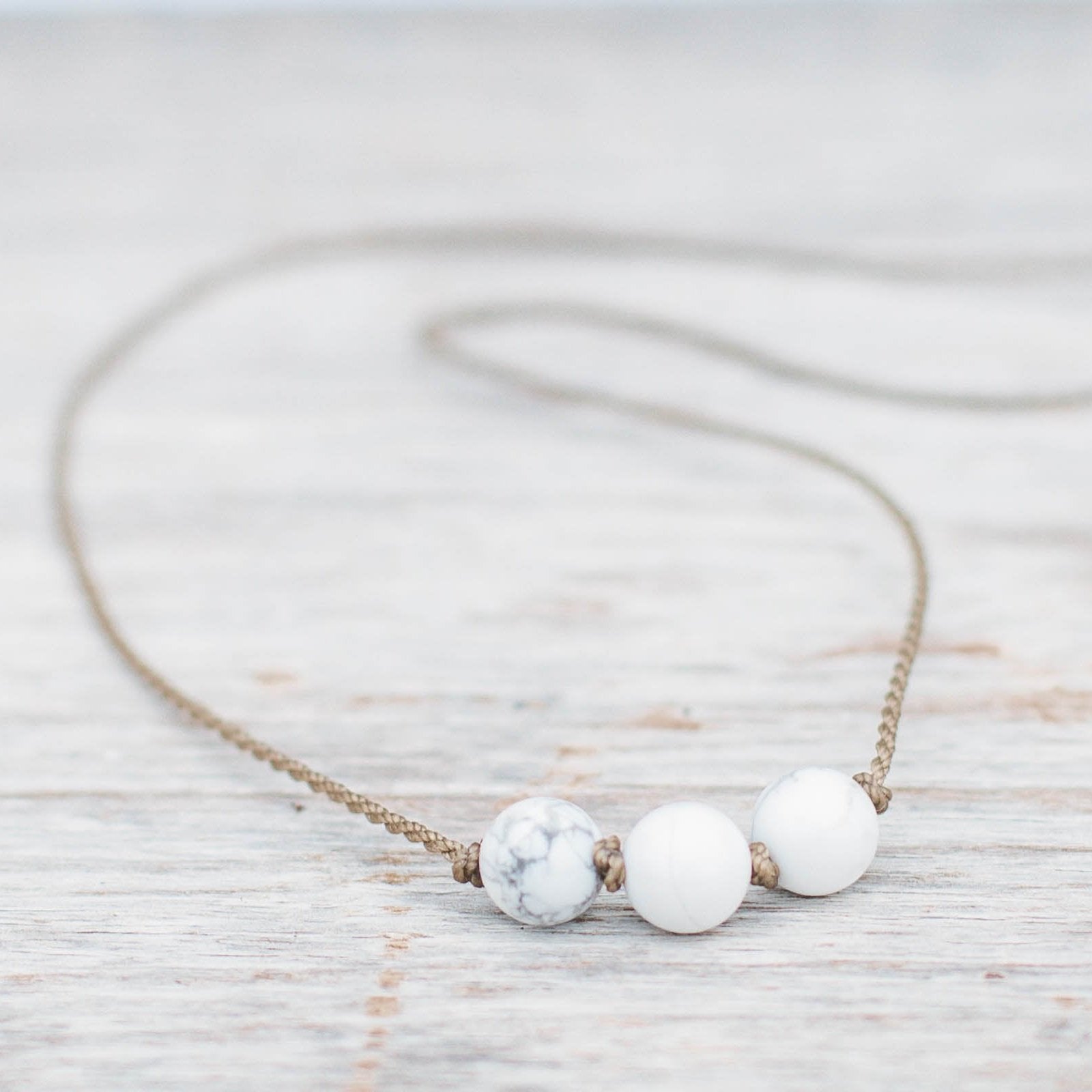 Triple Knotted Necklace-0102-White Howlite Round Medium