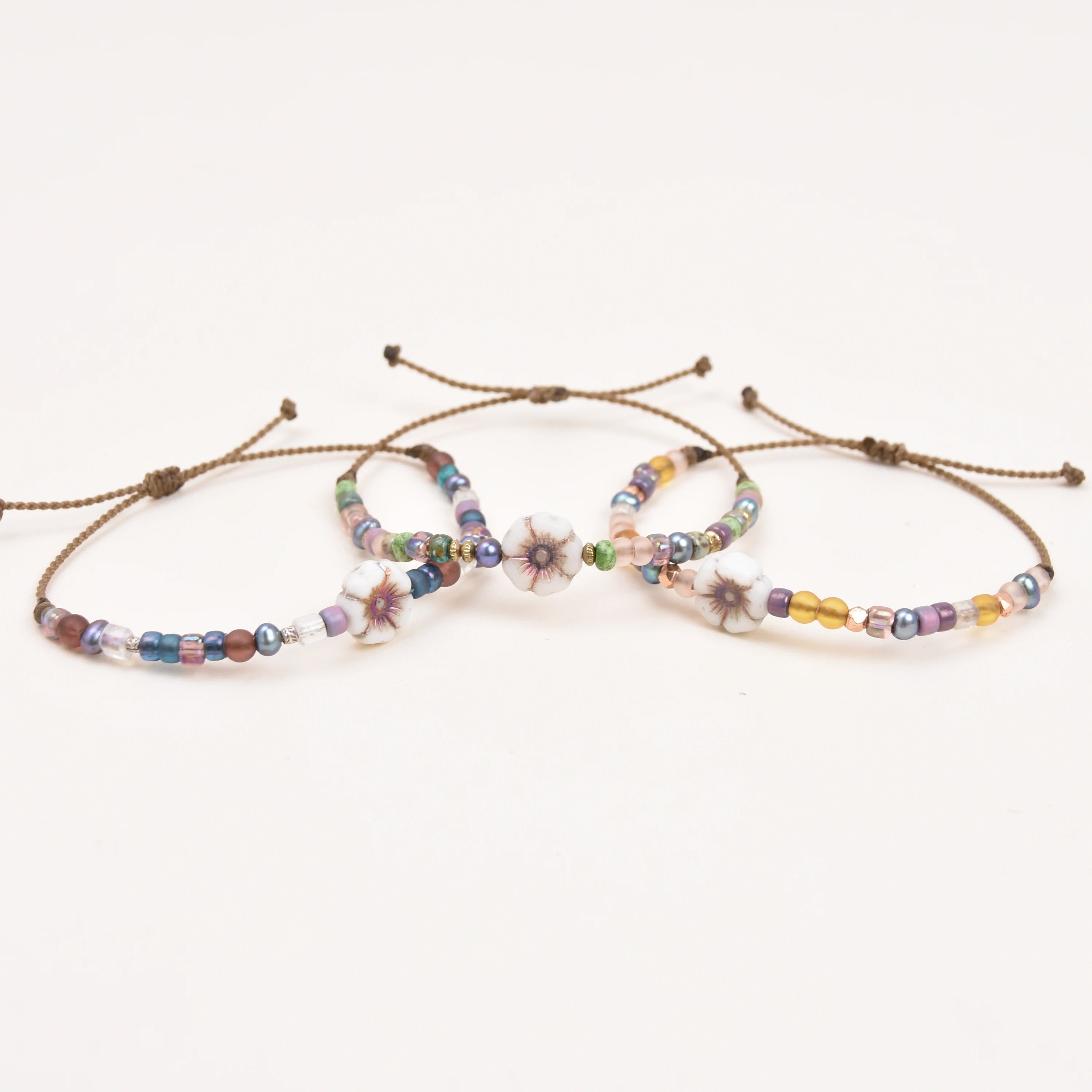 Czech Glass Hibiscus Flower Bracelet | Waterproof Rope Bracelet