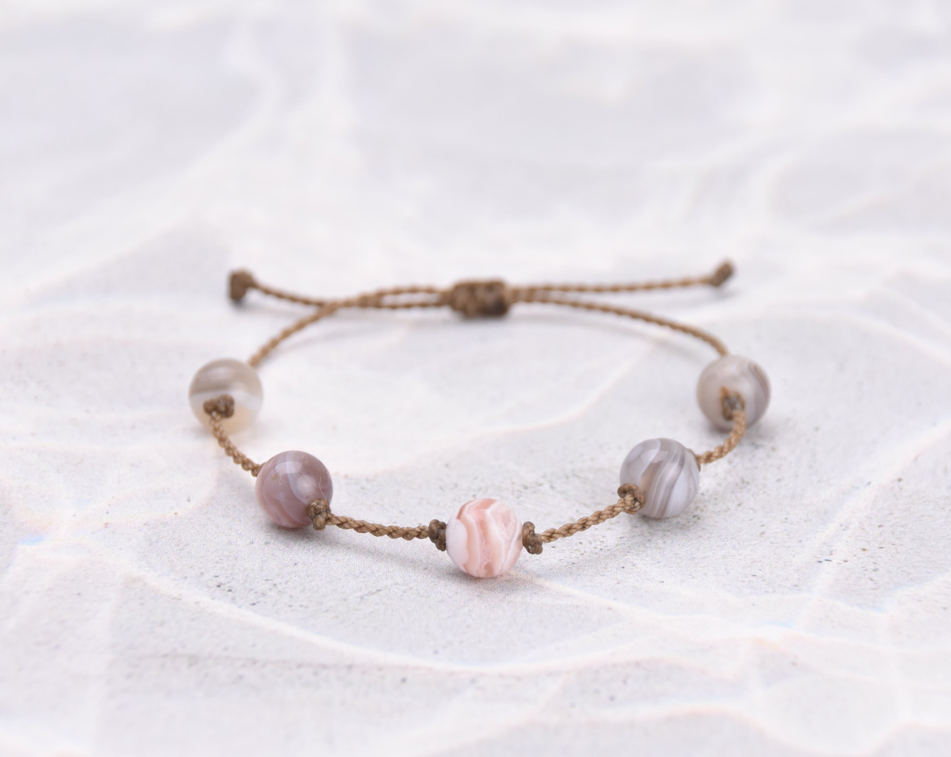 Botswana Agate, Labradorite, Apatite + Conch Shell Bracelets