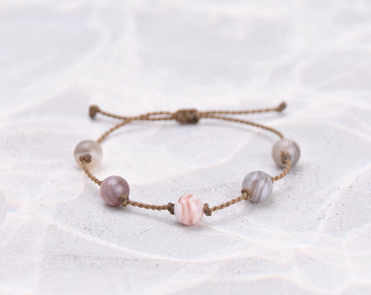 Botswana Agate, Labradorite, Apatite + Conch Shell Bracelets