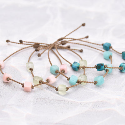 Amazonite, Prehnite, Chrysocolla & Pink Opal Cube Bracelets