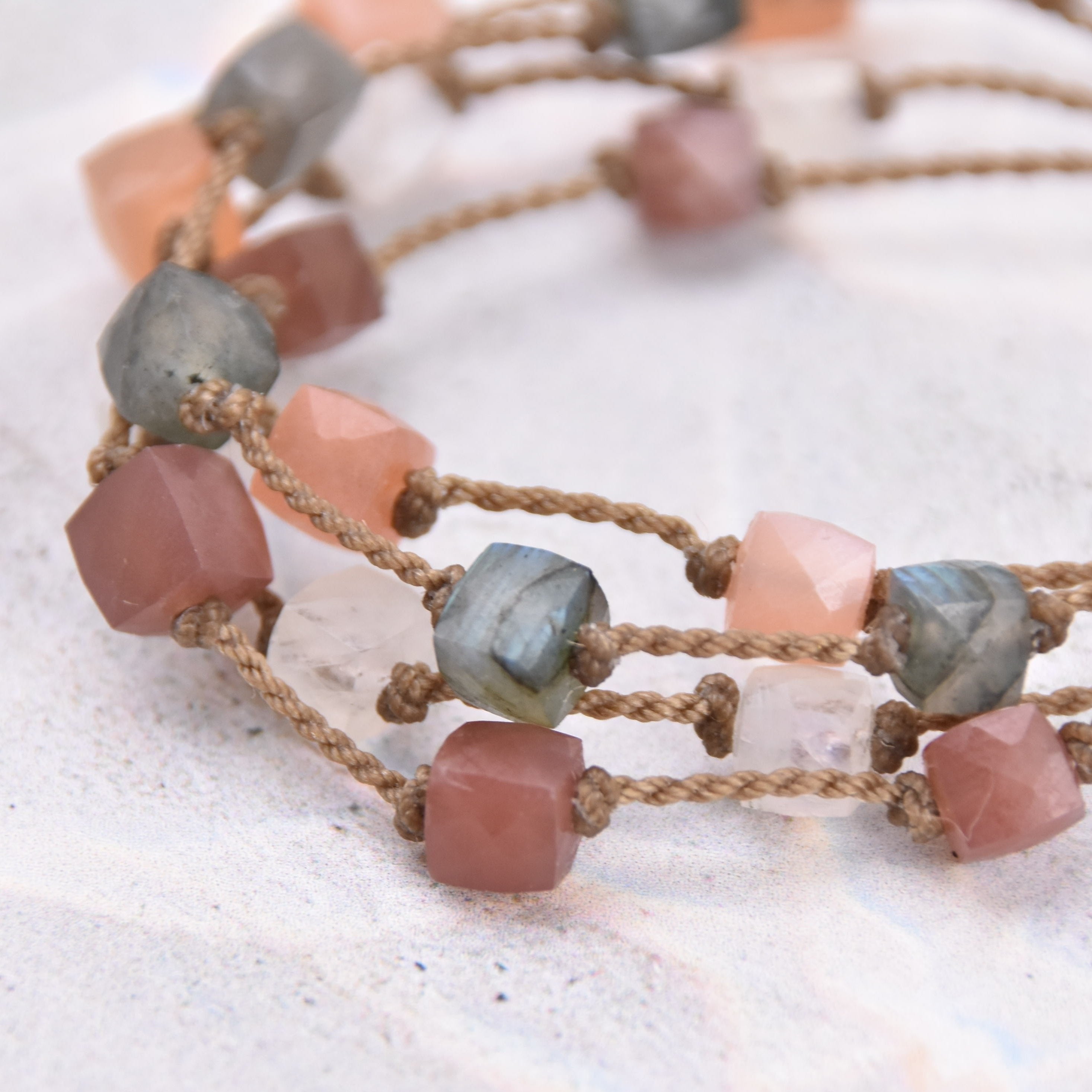 Labradorite & Moonstone Cubes Bracelets