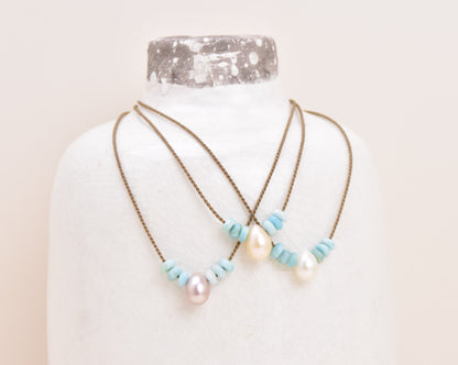 Larimar + Teardrop Pearl Bohemian