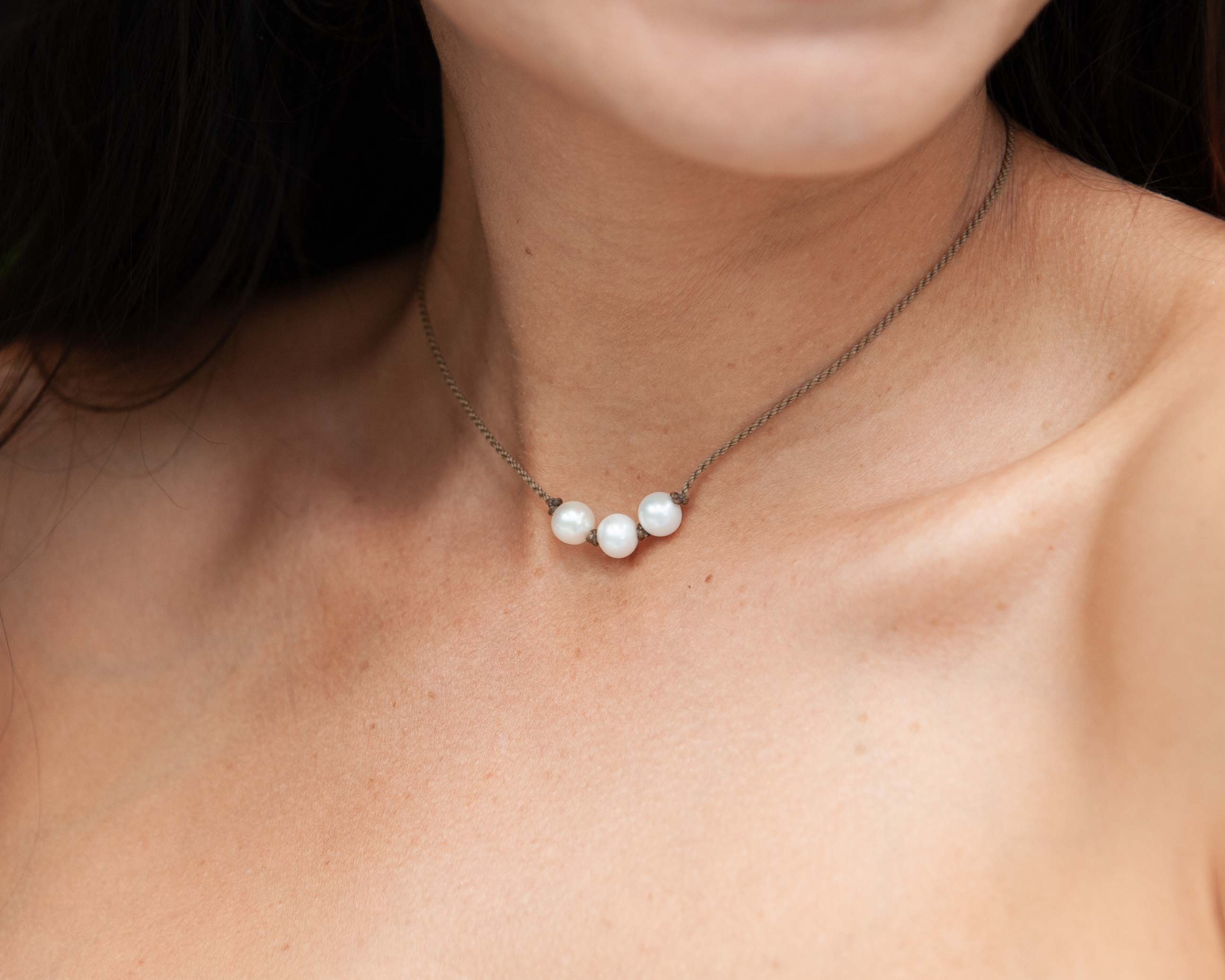 Triple Knotted Necklace-White Pearl Medium