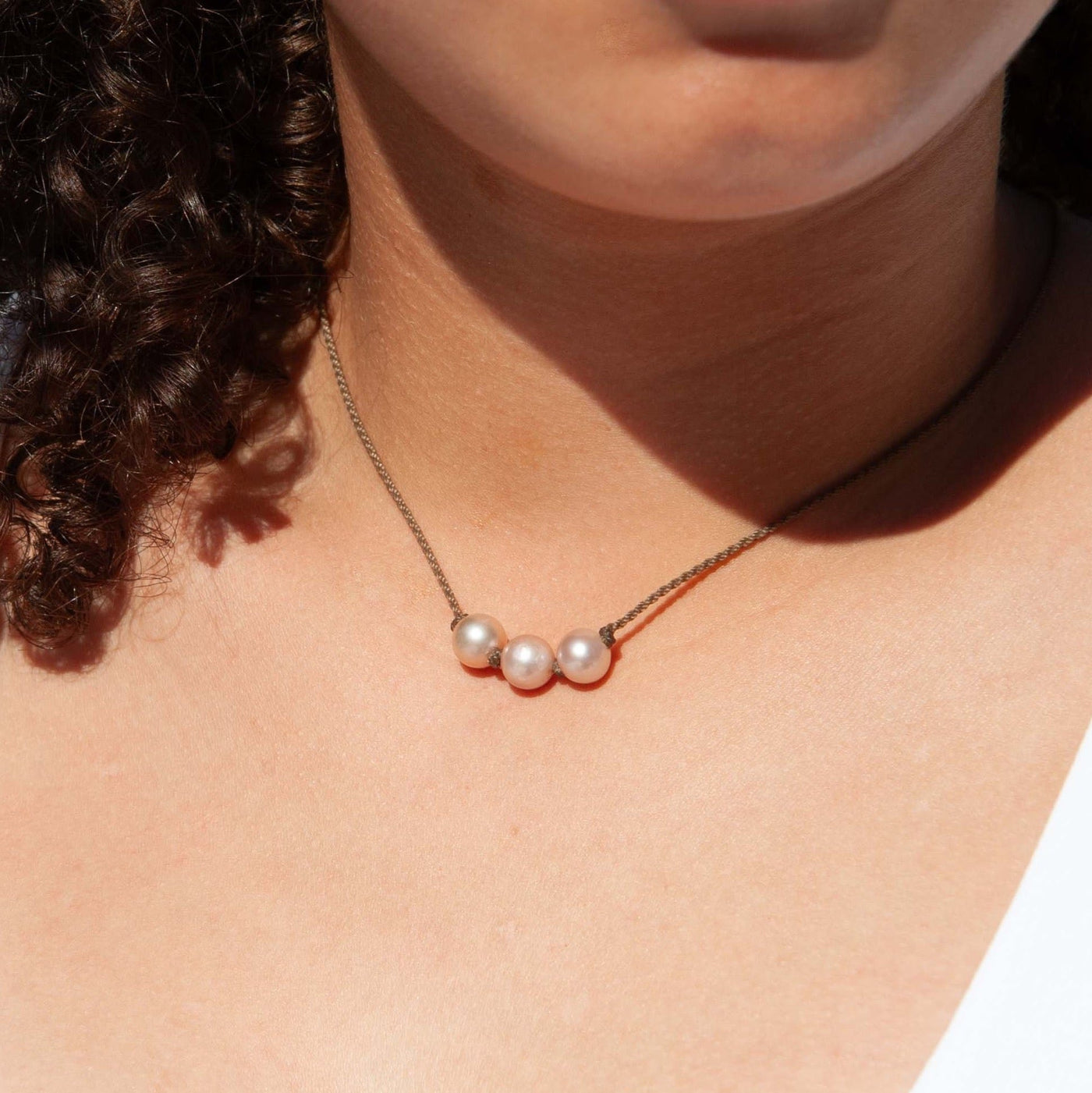 Triple Knotted Necklace-0218-Blush Pearl Round Medium