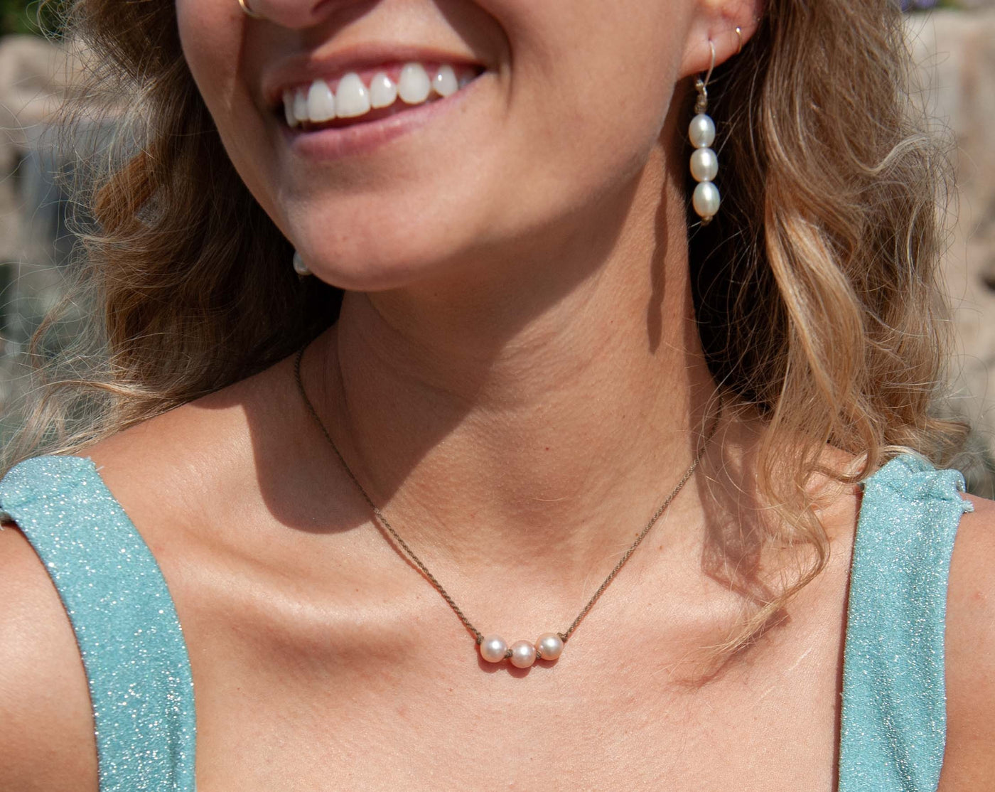 Triple Knotted Necklace-0218-Blush Pearl Round Medium