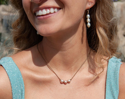 Triple Knotted Necklace-0218-Blush Pearl Round Medium