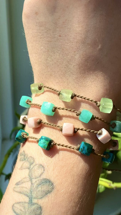 Amazonite, Prehnite, Chrysocolla & Pink Opal Cube Bracelets