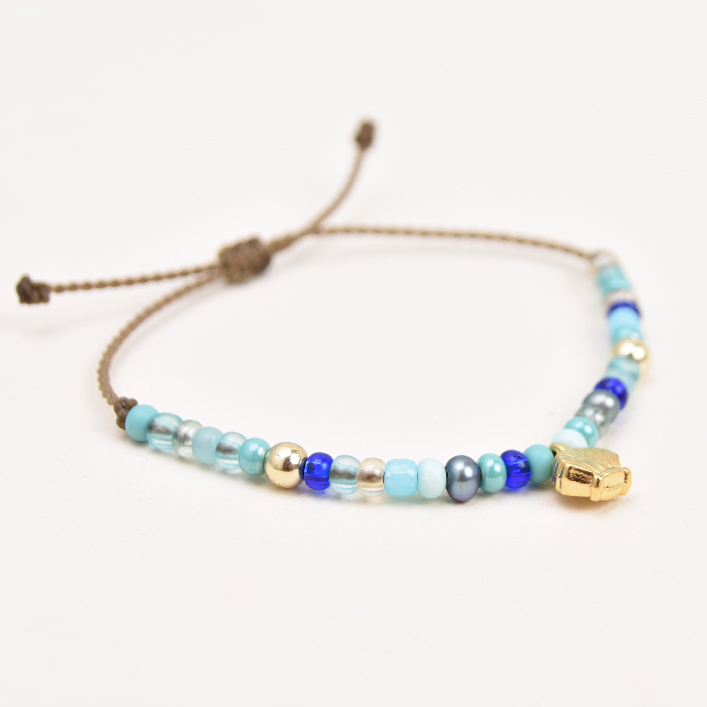 Sea glass and pearl waterproof bracelet on rope by Tula Blue