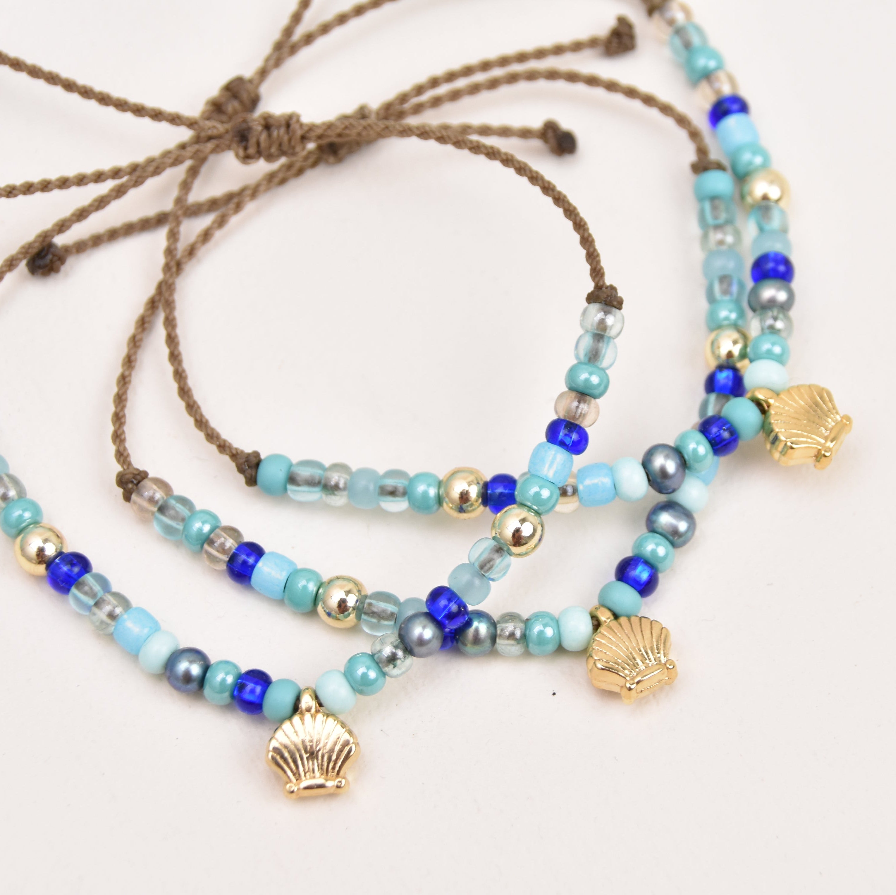 Sea glass and pearl waterproof bracelet on rope by Tula Blue