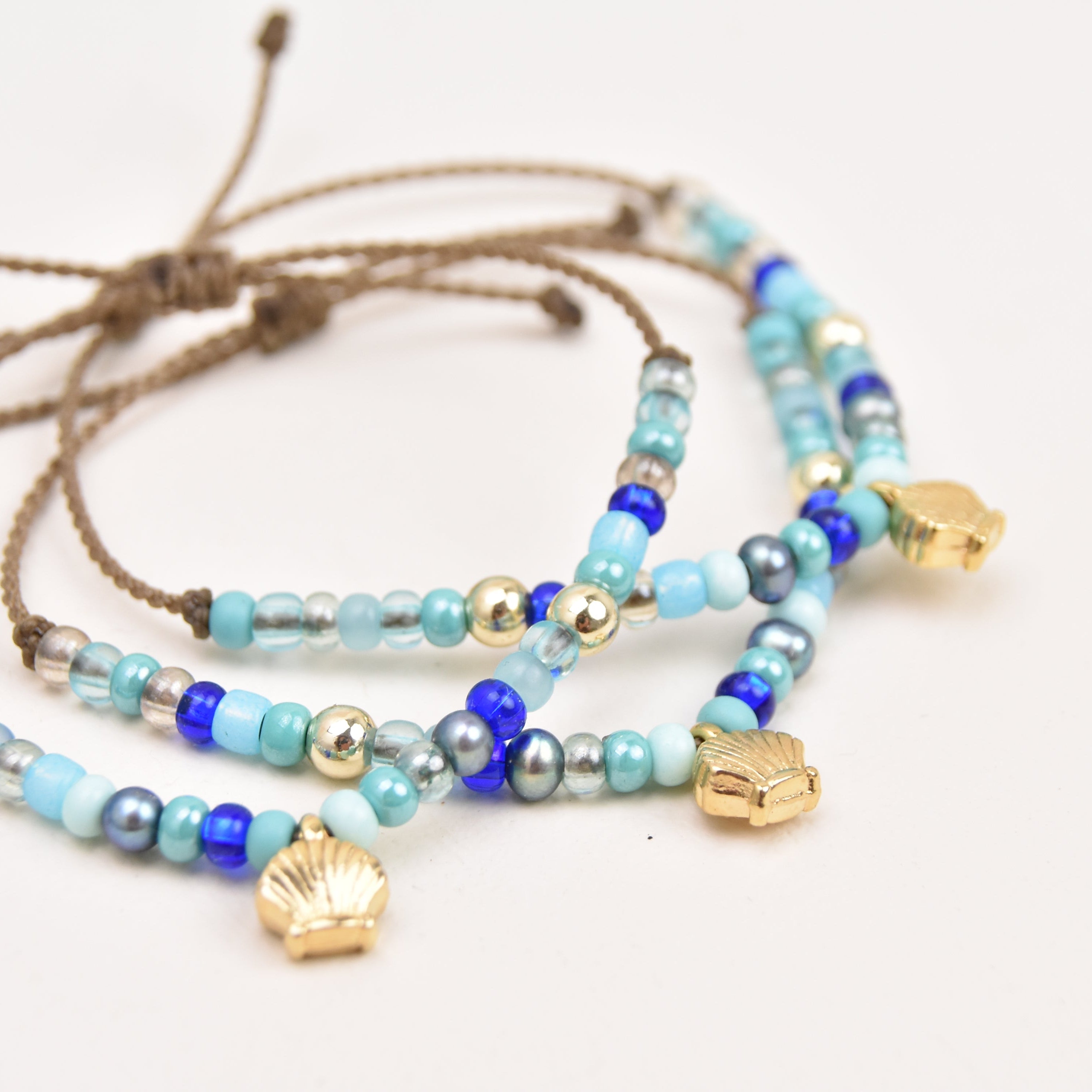 Sea glass and pearl waterproof bracelet on rope by Tula Blue