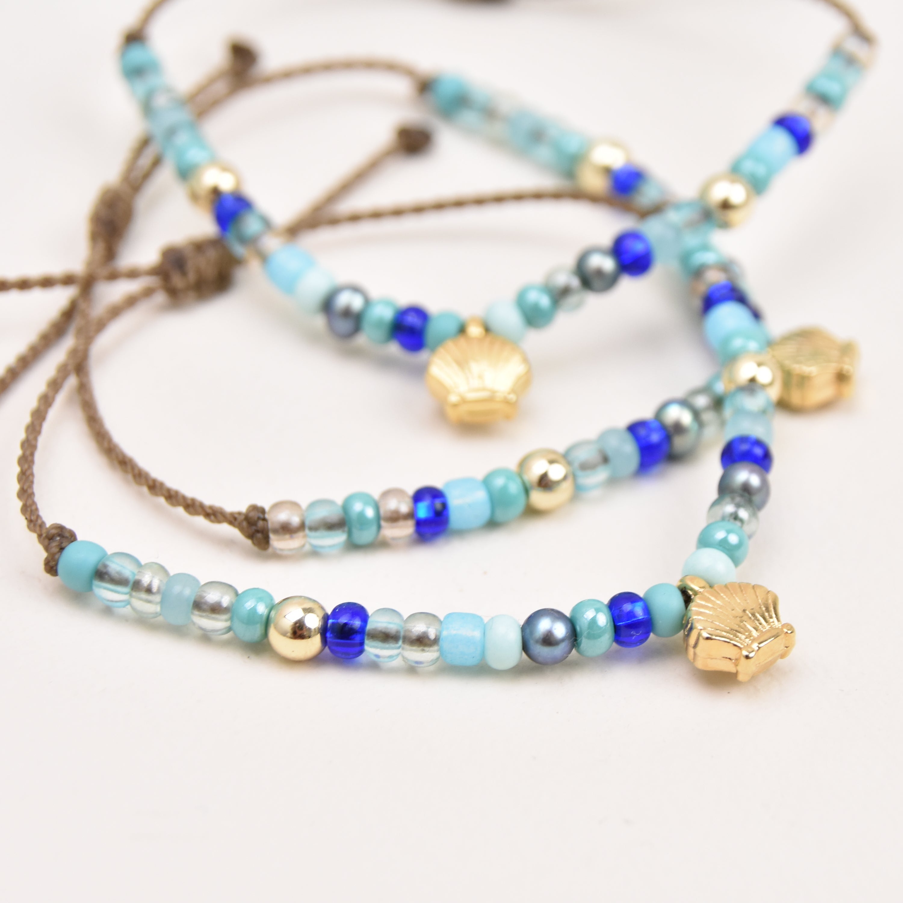 Sea glass and pearl waterproof bracelet on rope by Tula Blue
