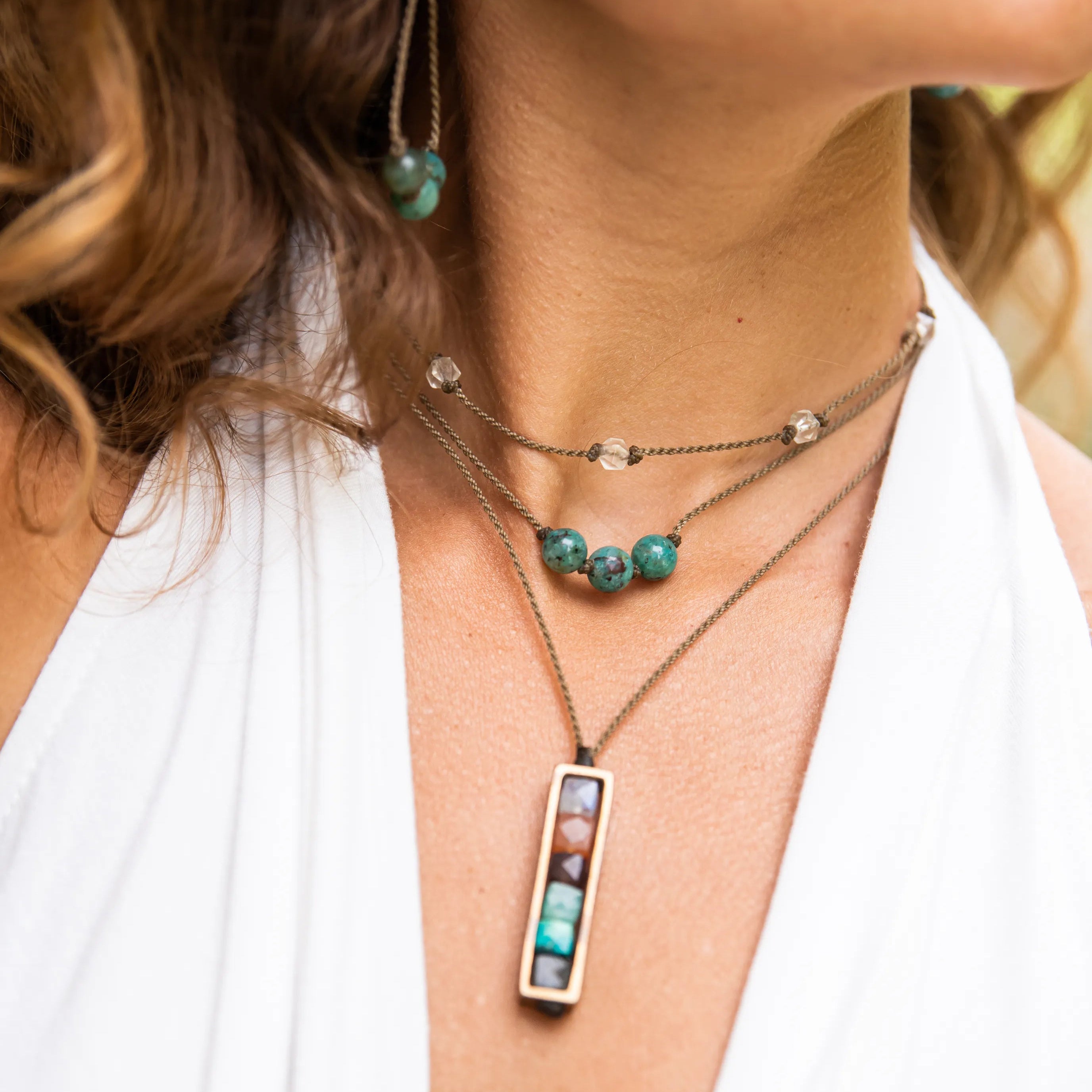 Stone Triple Knotted Necklaces