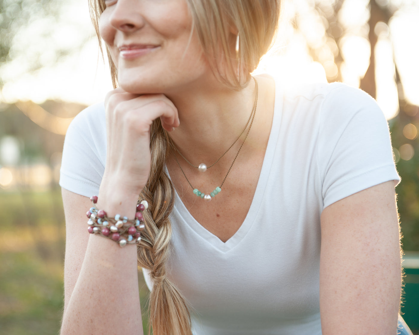 Amazonite + Teardrop Pearl Bohemian