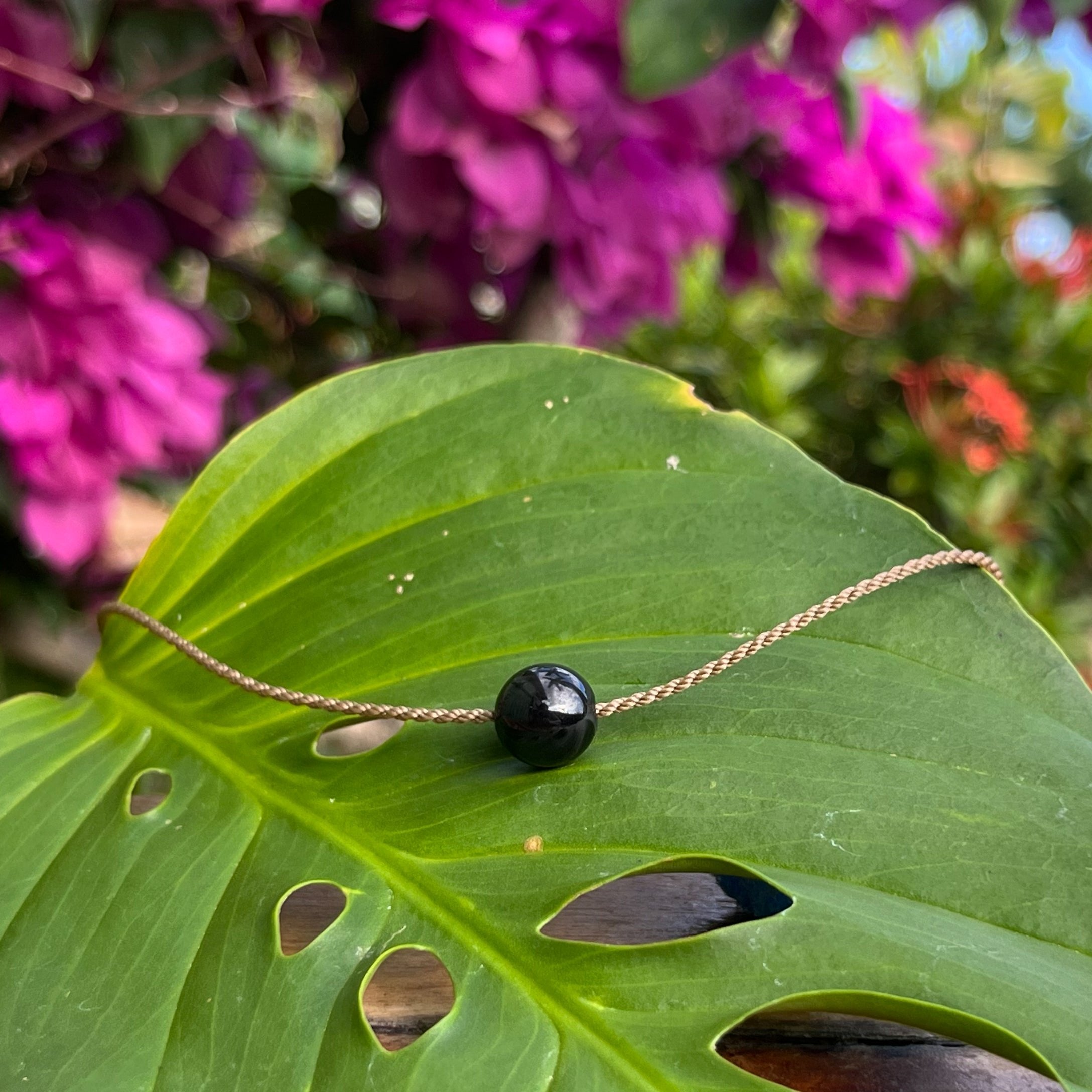 Classic Single Necklace-1764-Obsidian Round