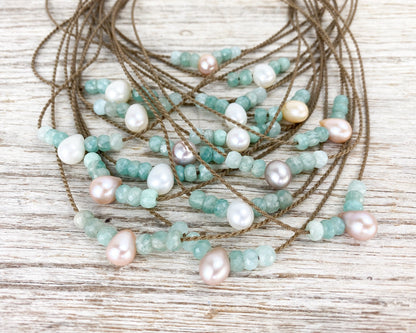 Amazonite + Teardrop Pearl Bohemian