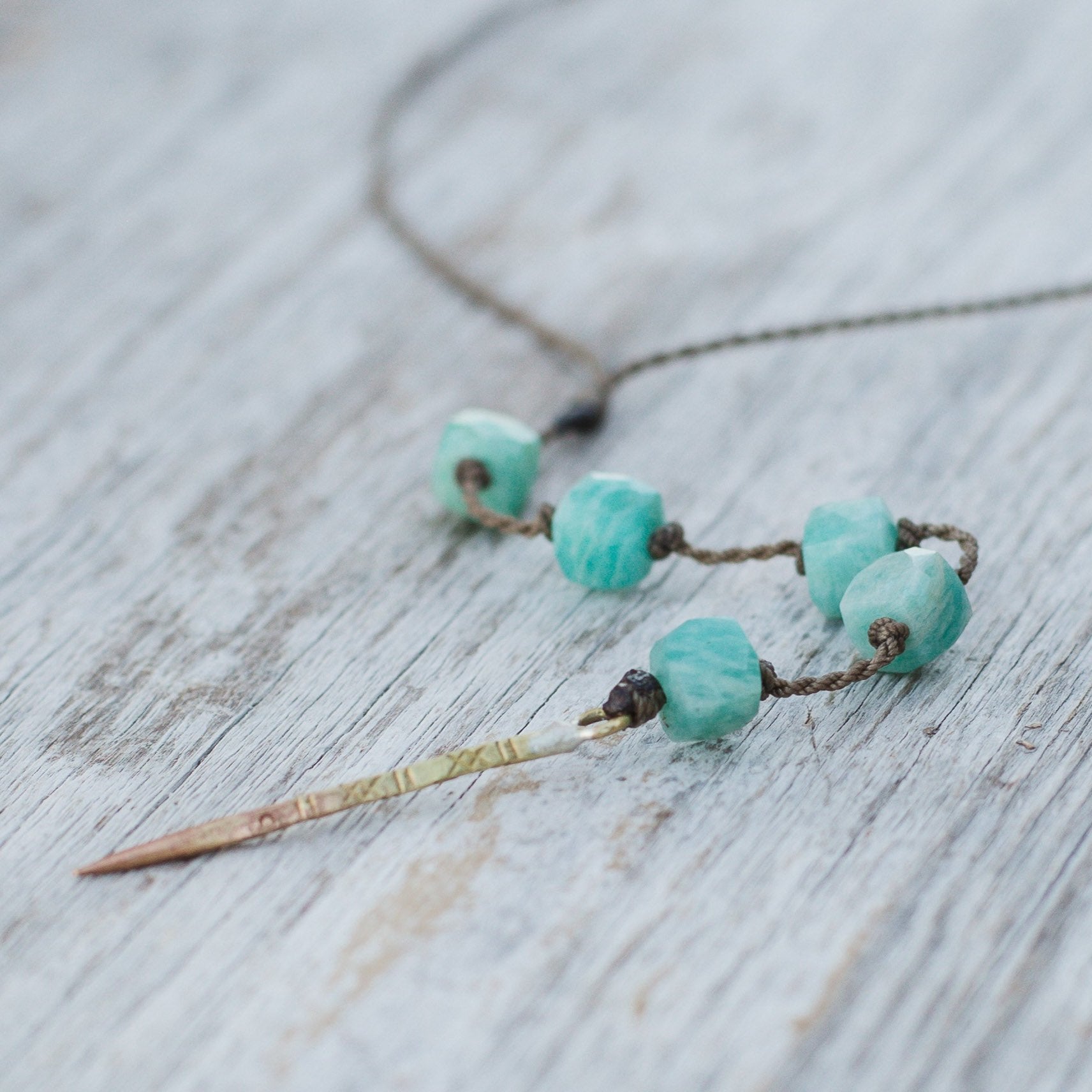 Y Necklace Petite-1077-Amazonite Cube Petite