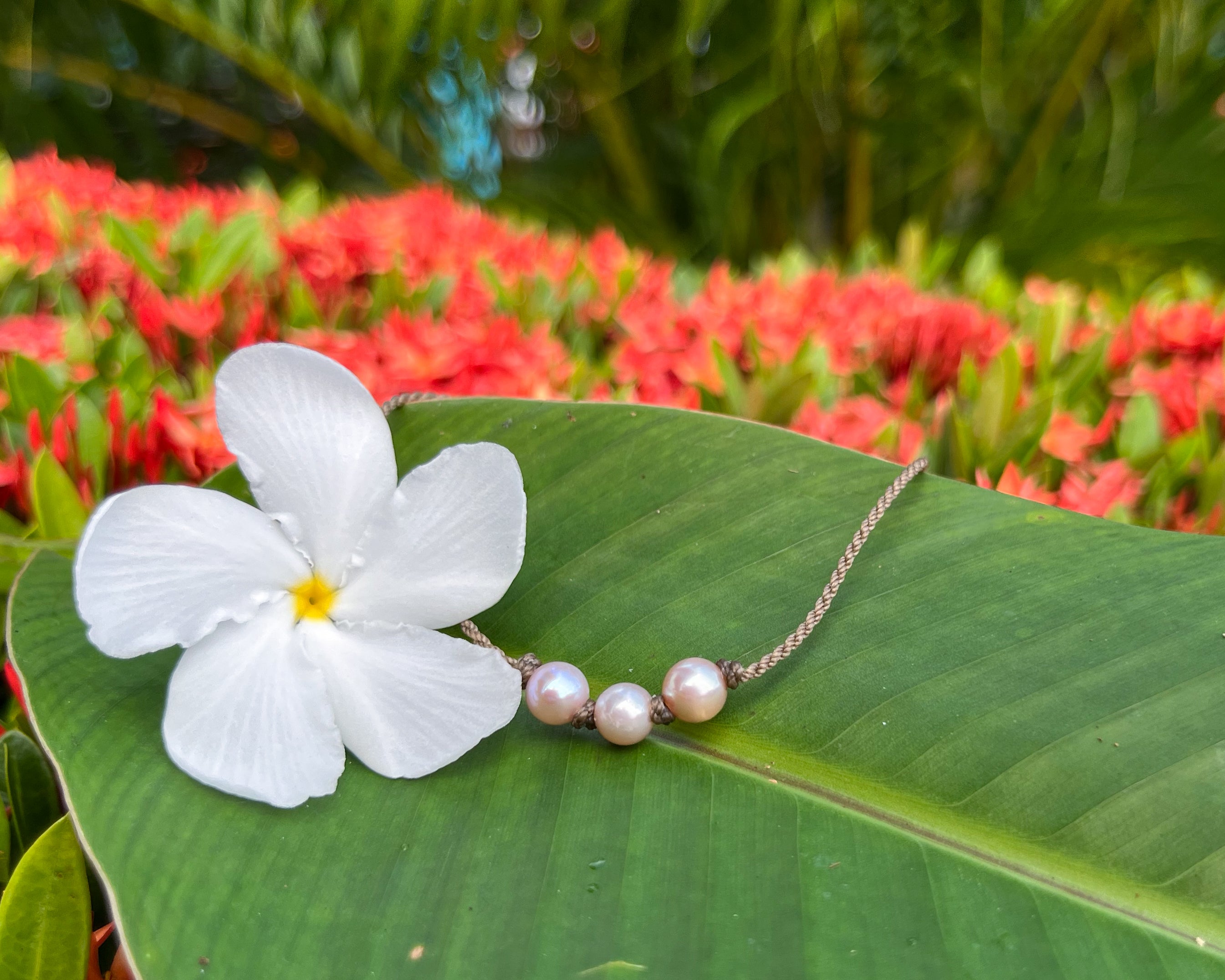 Triple Knotted Necklace-Blush Pearl Round Medium