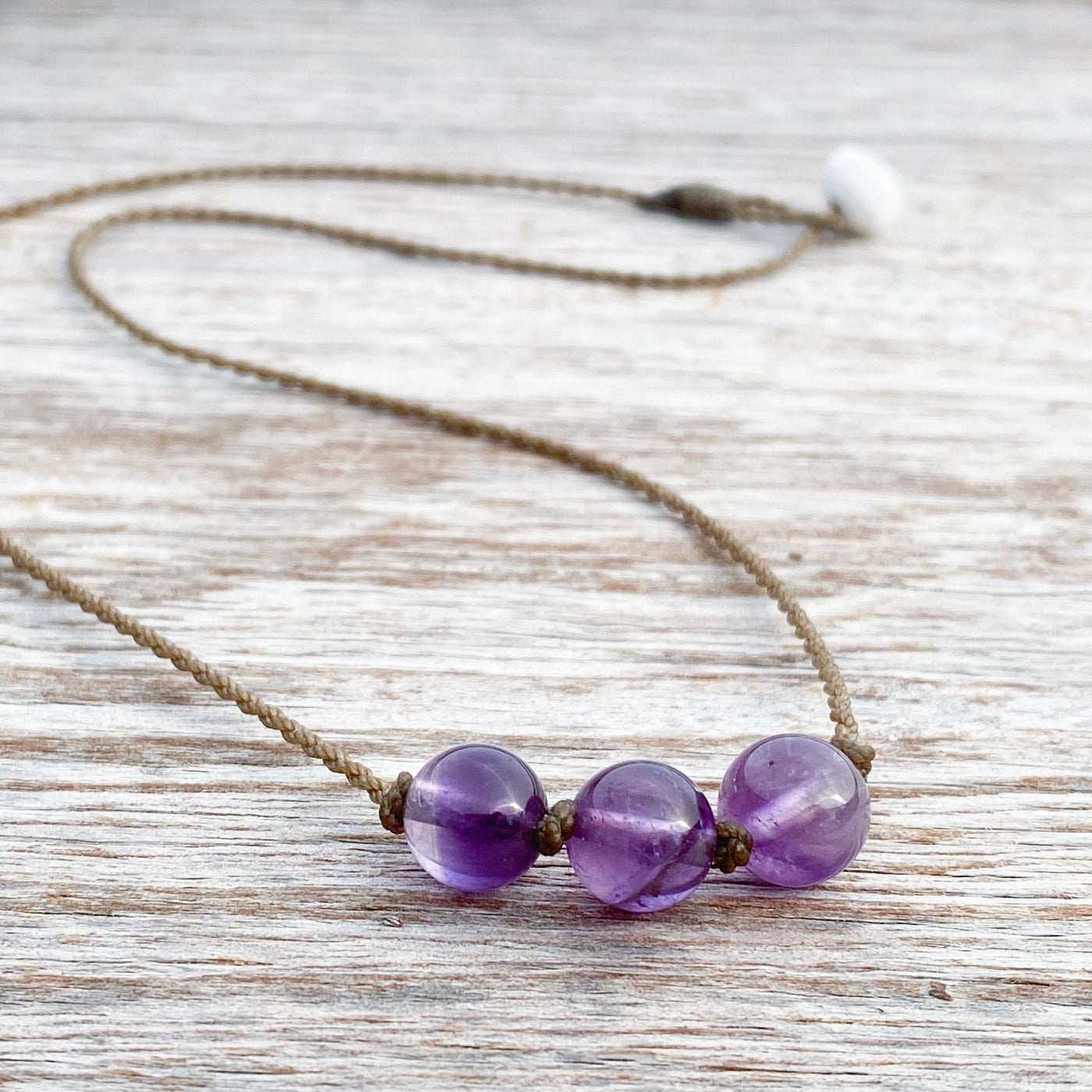 Triple Knotted Necklace-1636-Amethyst Round Medium