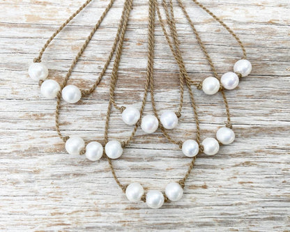 Triple Knotted Necklace-White Pearl Medium