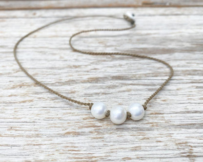 Triple Knotted Necklace-White Pearl Medium