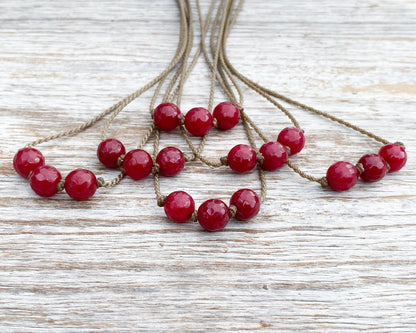 Triple Knotted Necklace-0536-Ruby Jade Round Medium